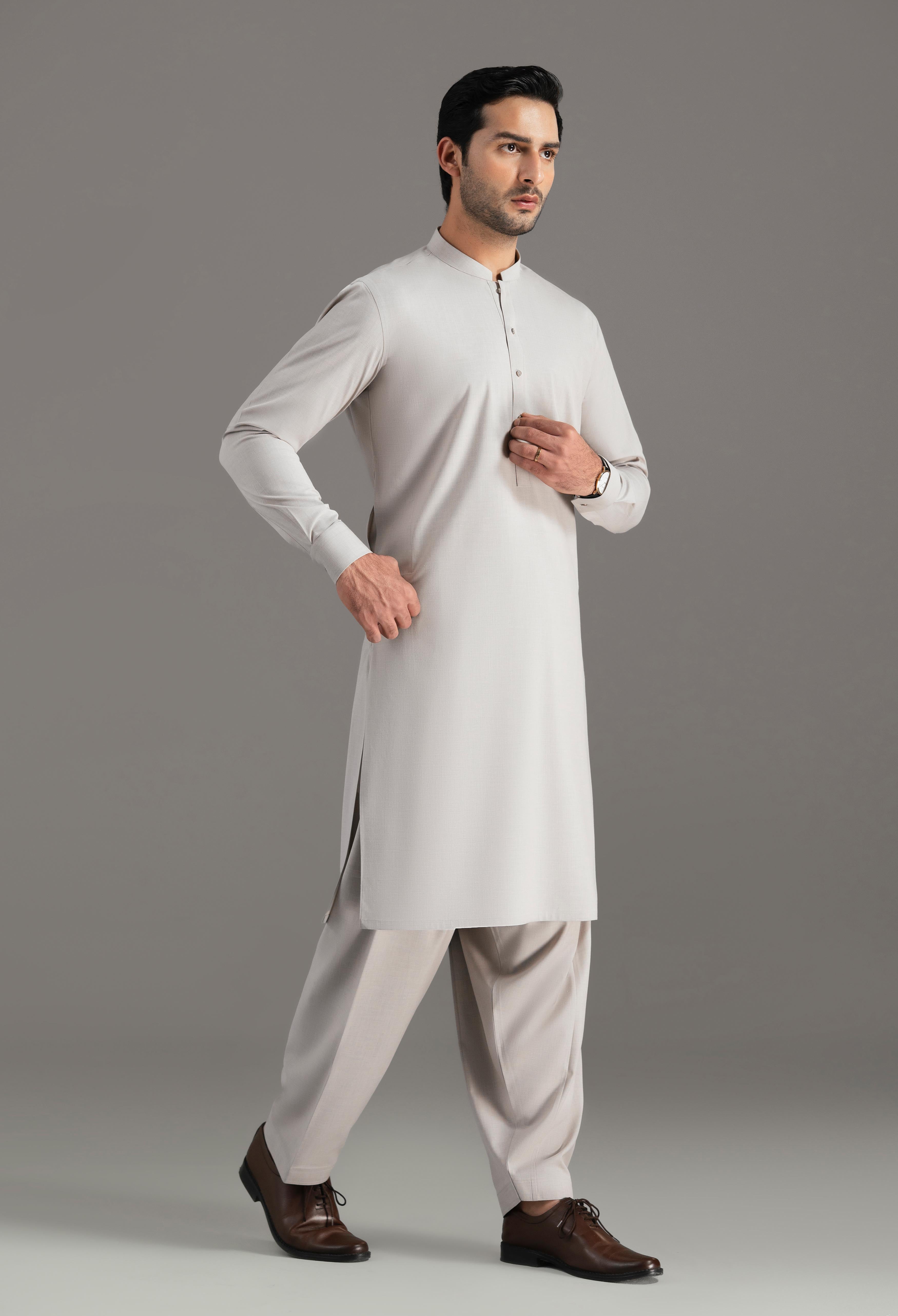 Pink Slat Beige Blended Kameez Shalwar