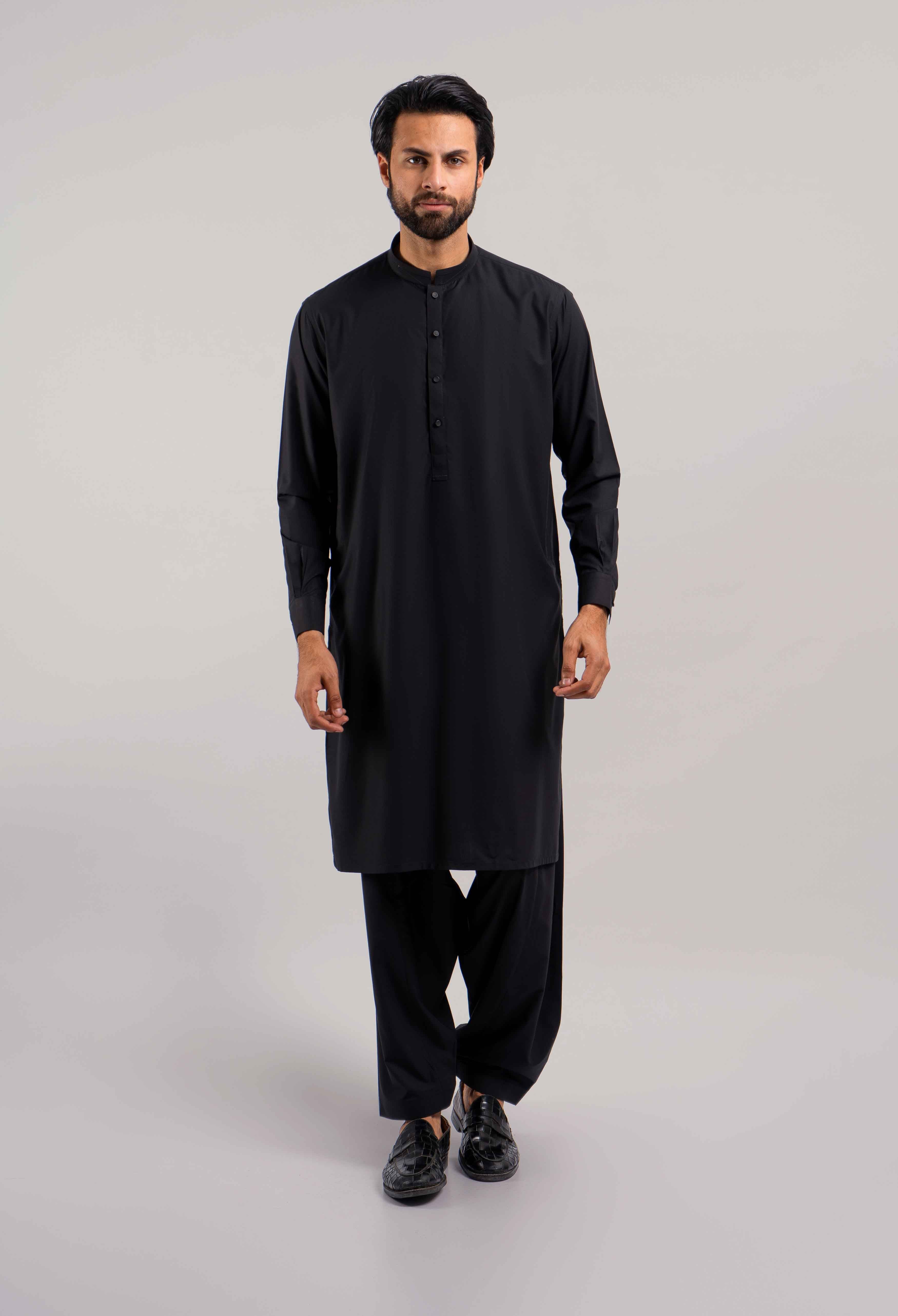 Coal Black Blended Kameez Shalwar (GSS-000417)