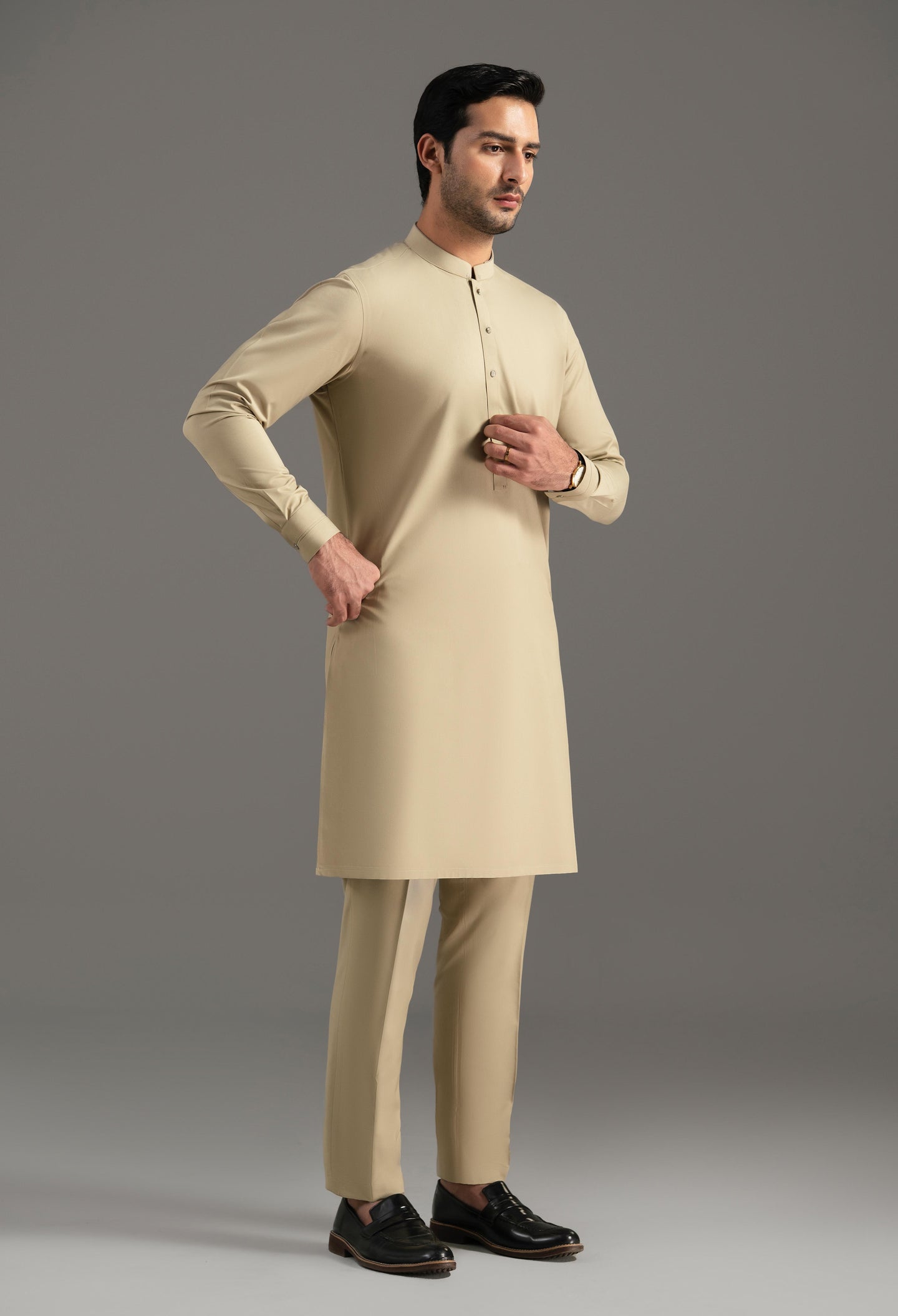 Turmeric Beige Blended Kurta Pajama