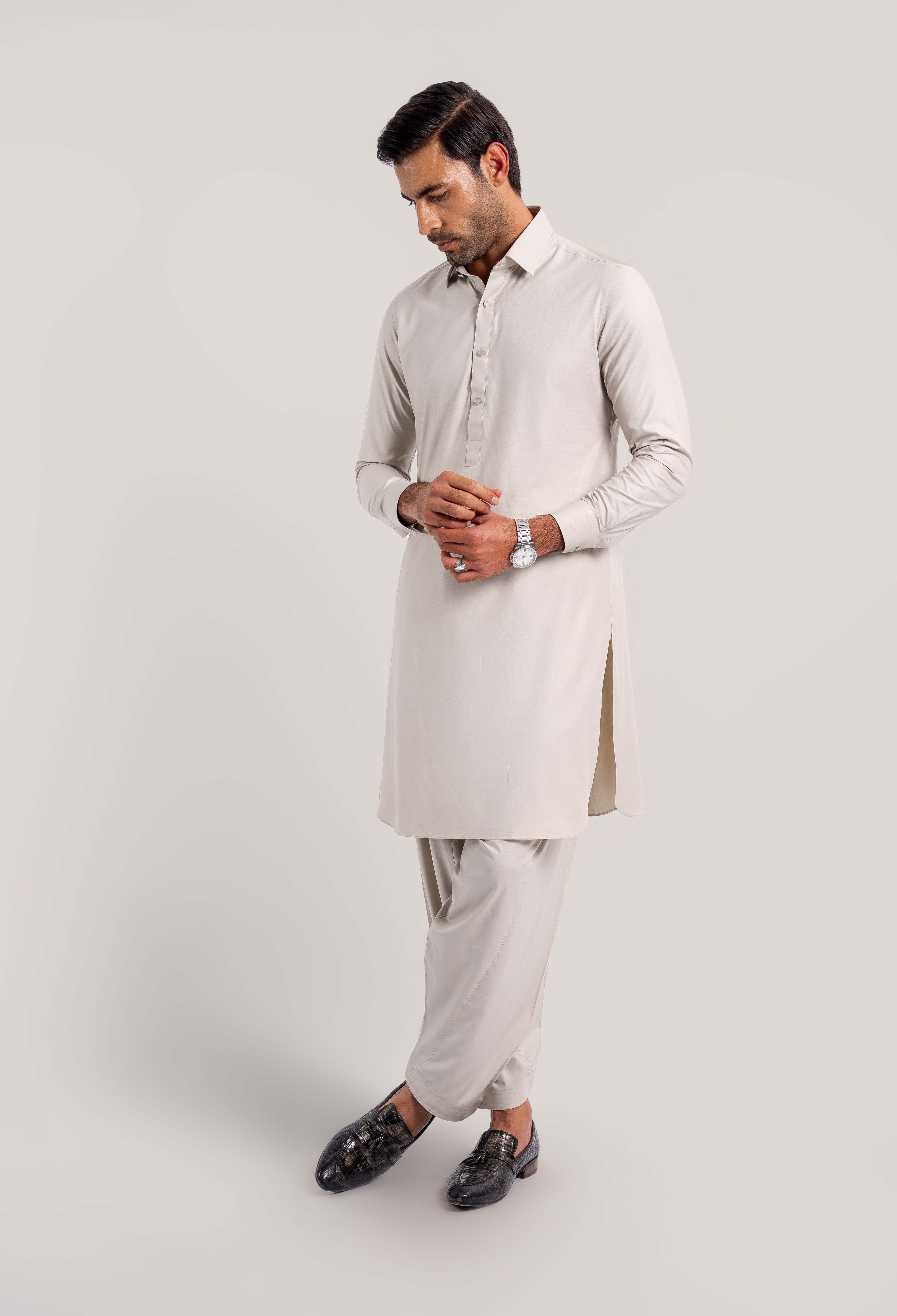 Egg Shell Grey Blended Kameez Shalwar