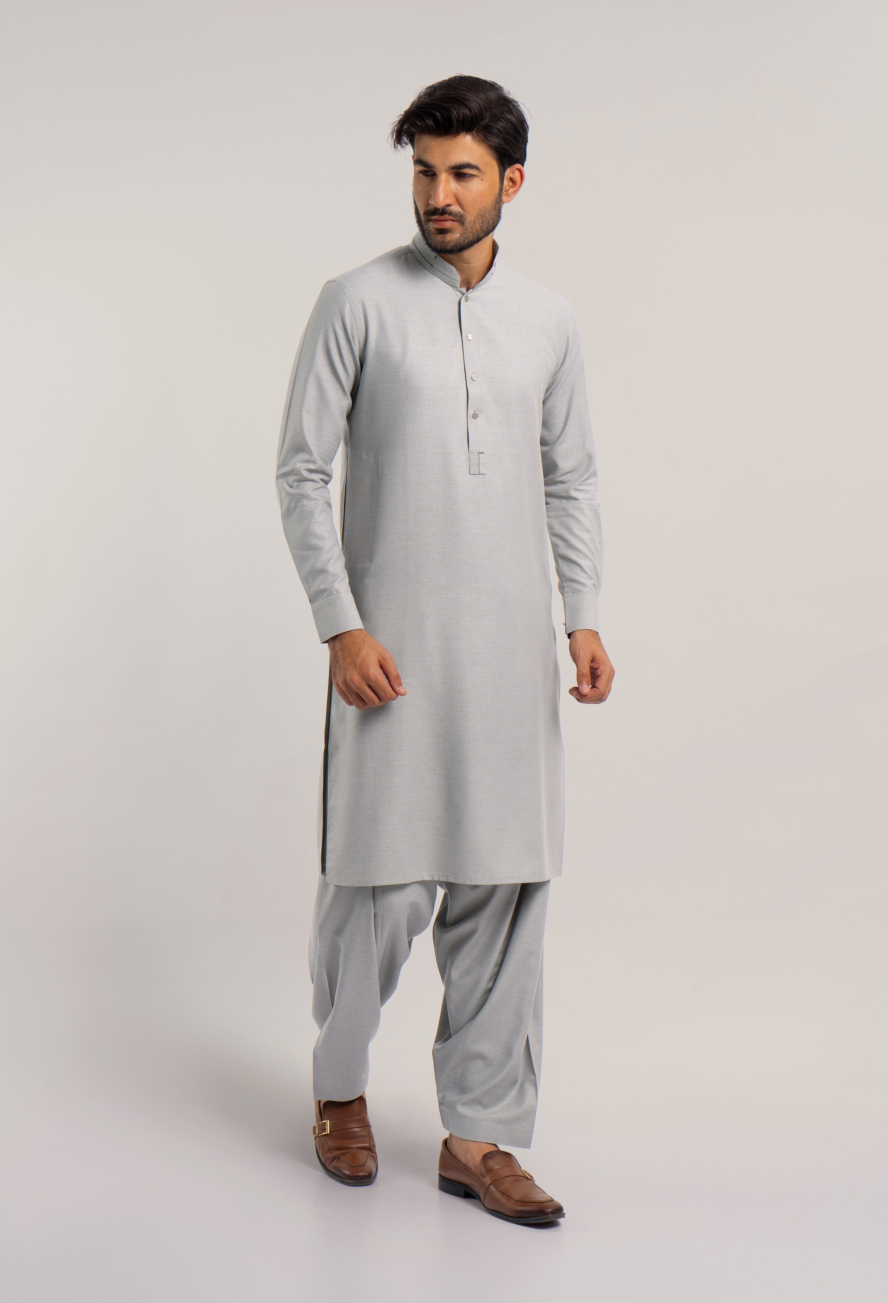 Ash Grey Blended Kameez Shalwar