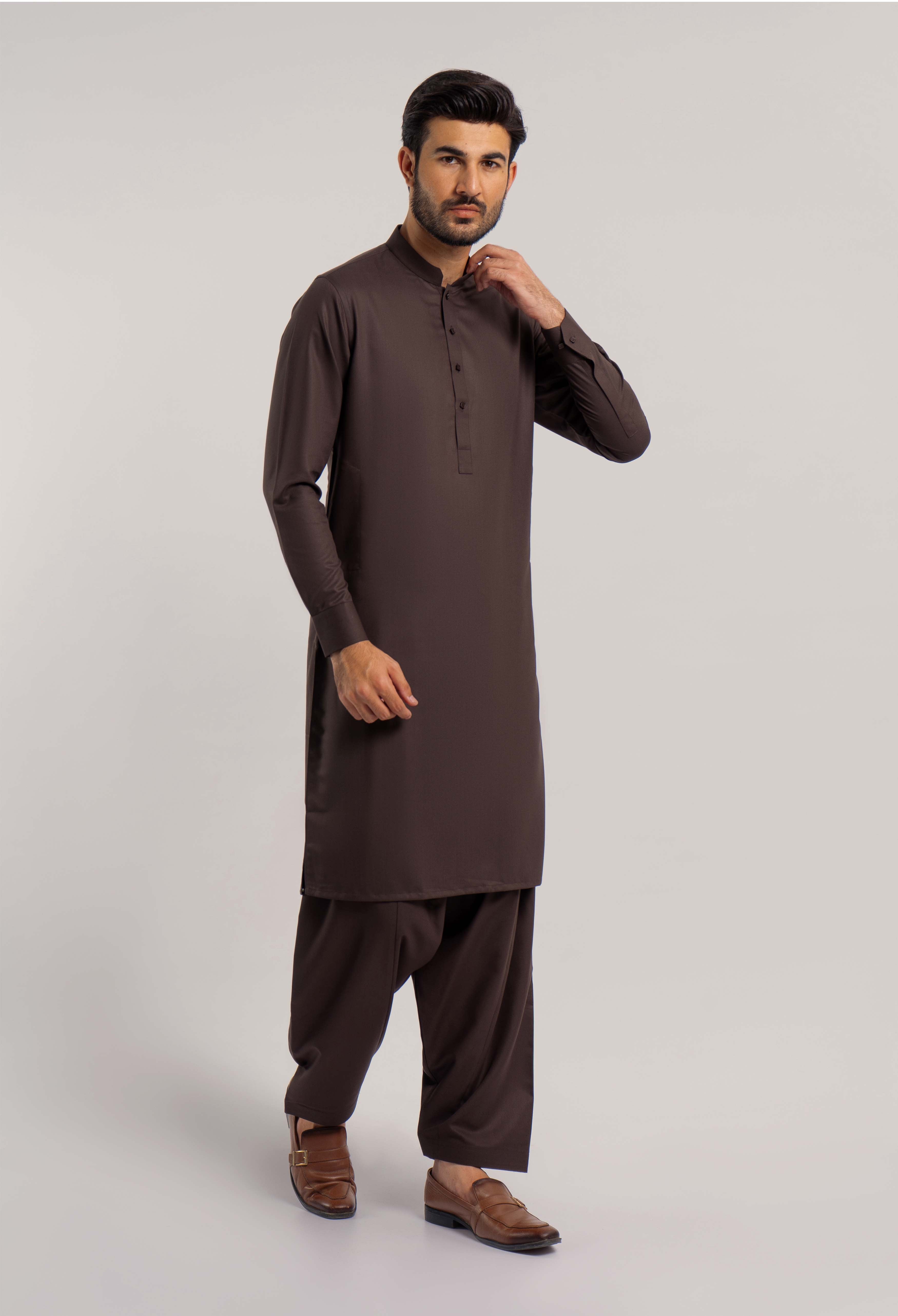 D-Brown Plain Blended Kameez Shalwar