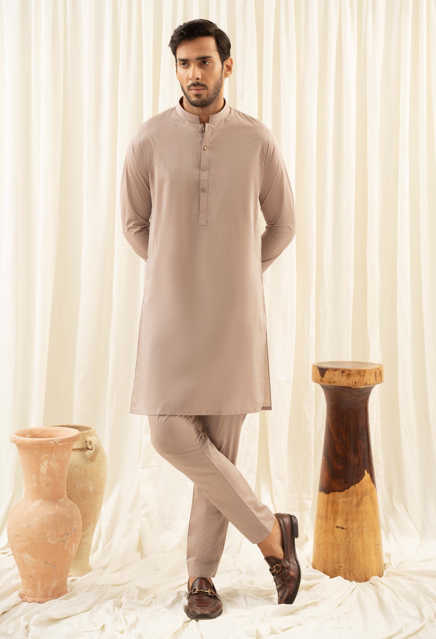 Ash Brown Cotton Kurta Pajama (GPS-000122)