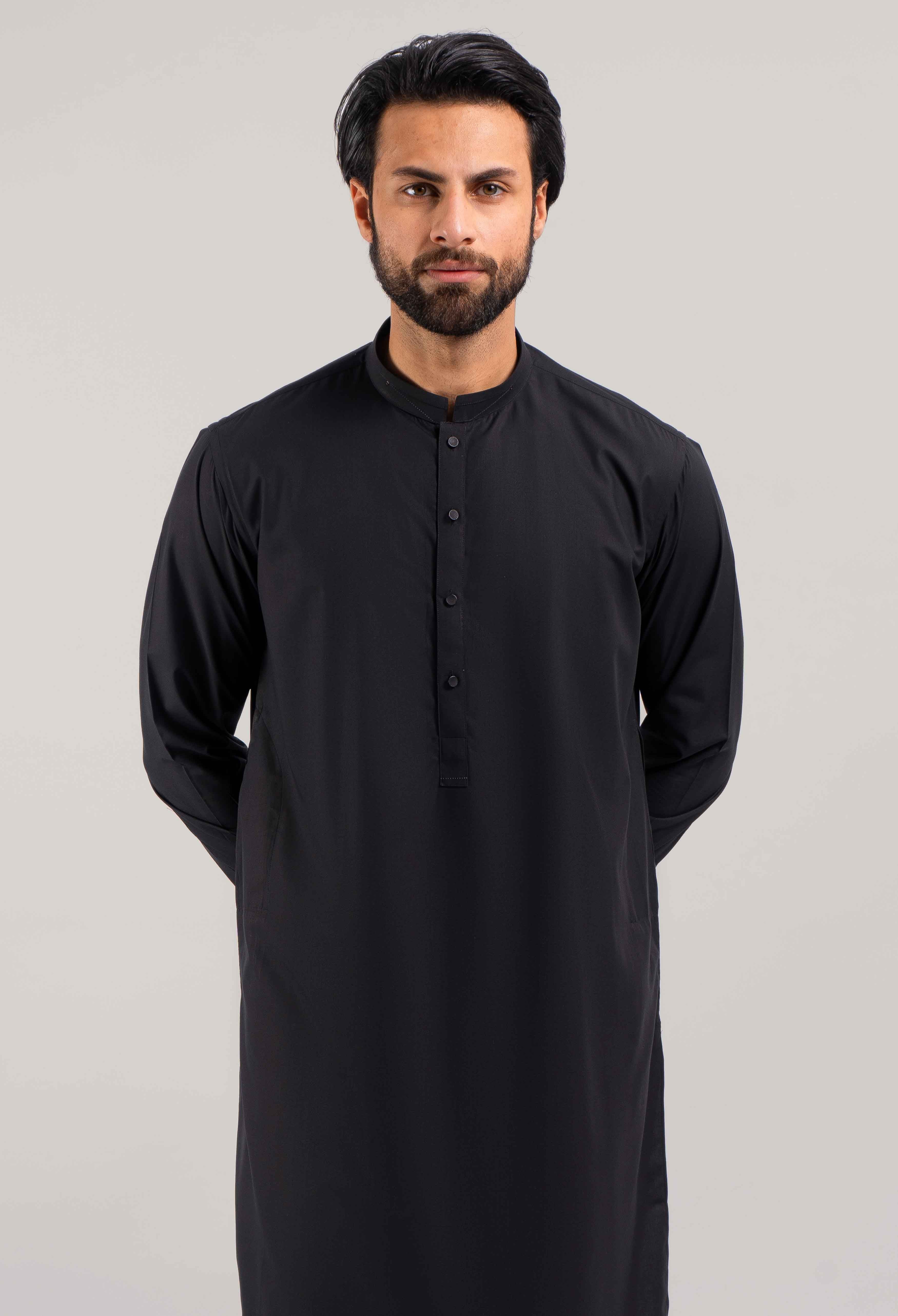 Coal Black Blended Kameez Shalwar (GSS-000417)