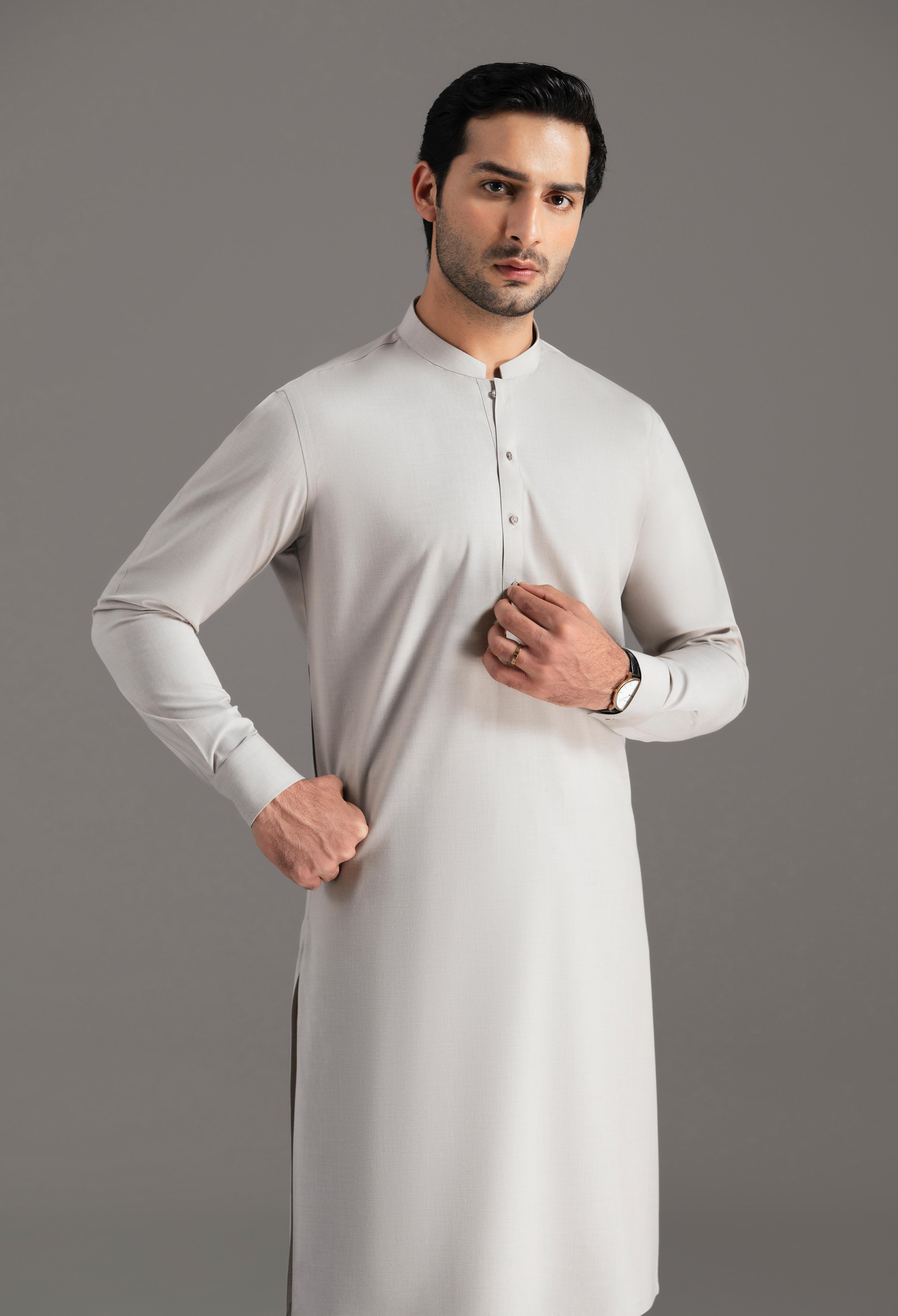 Pink Slat Beige Blended Kameez Shalwar