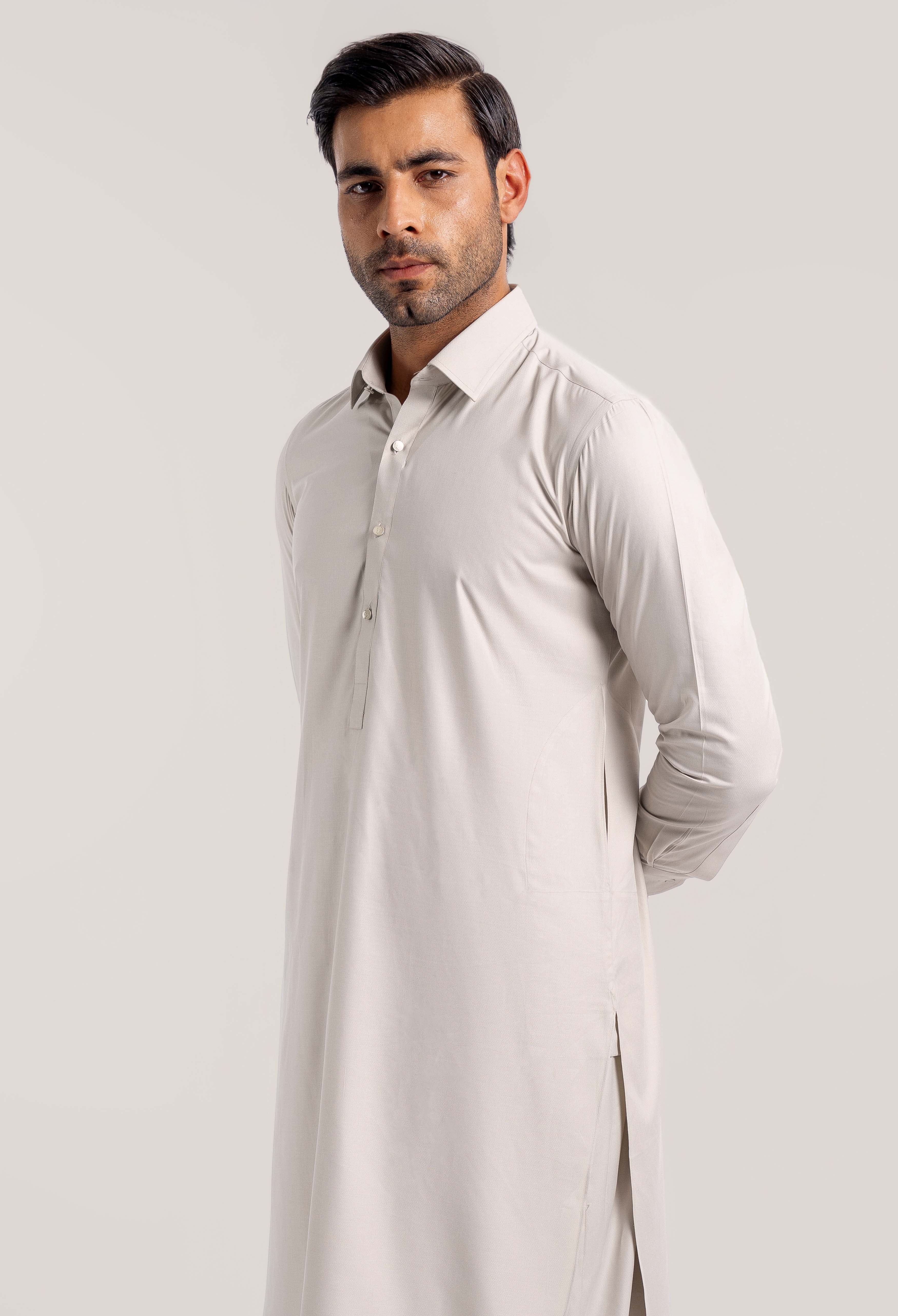 Egg Shell Grey Blended Kameez Shalwar