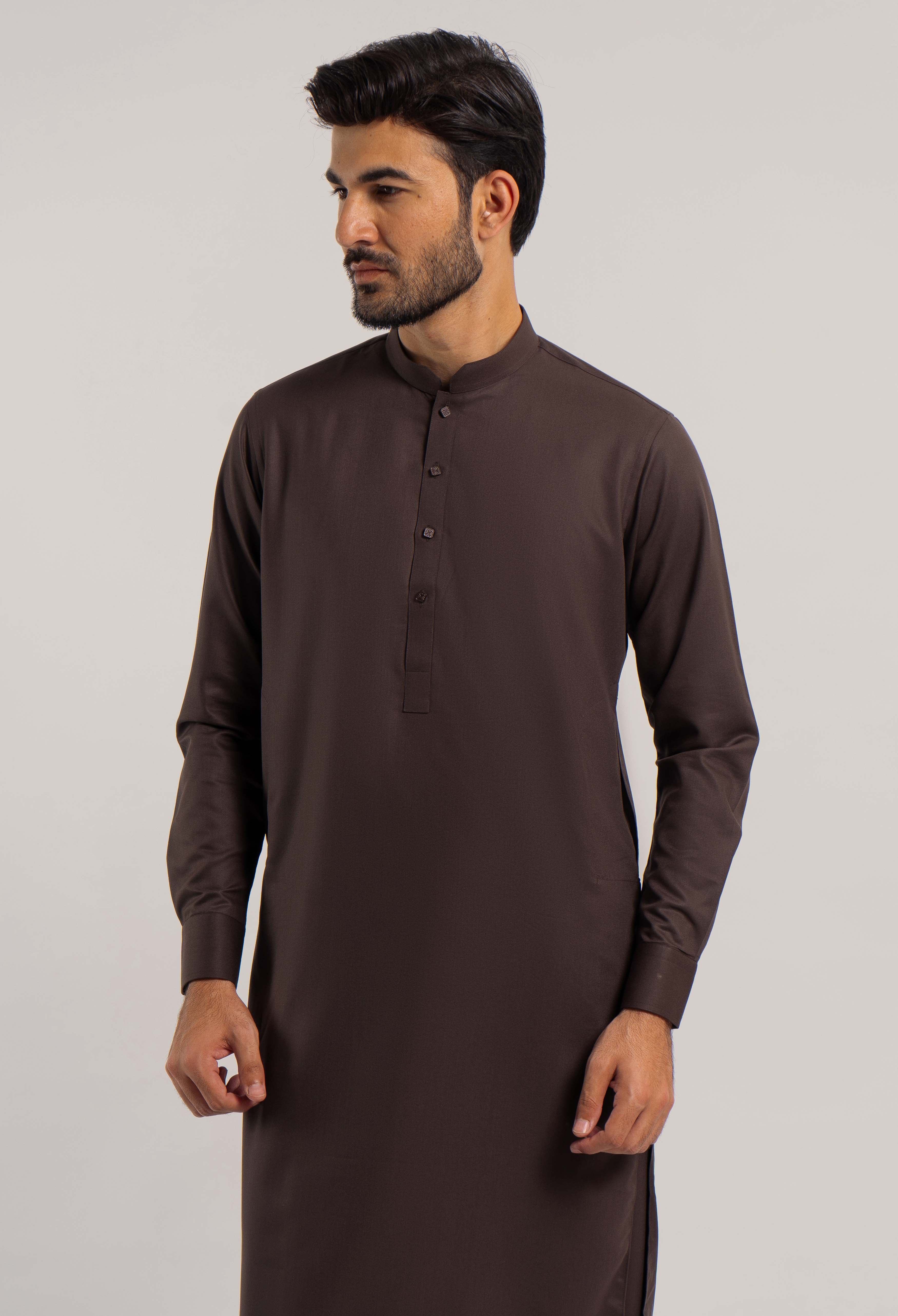 D-Brown Plain Blended Kameez Shalwar