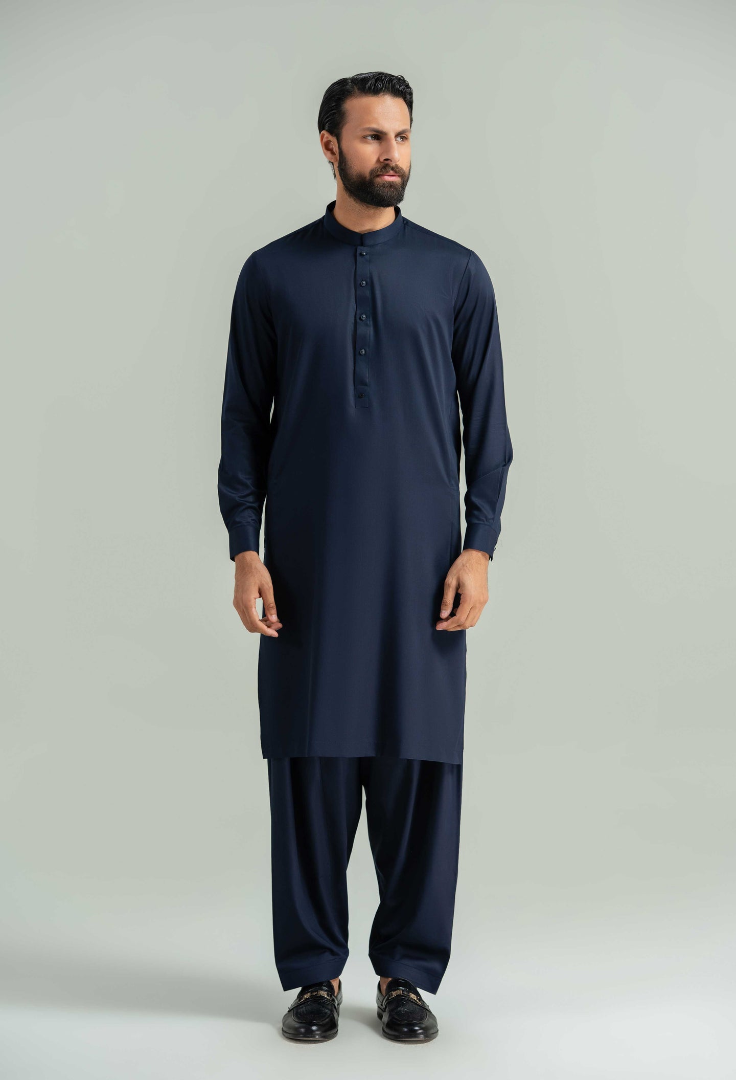 Ink Blue Blended Kameez Shalwar