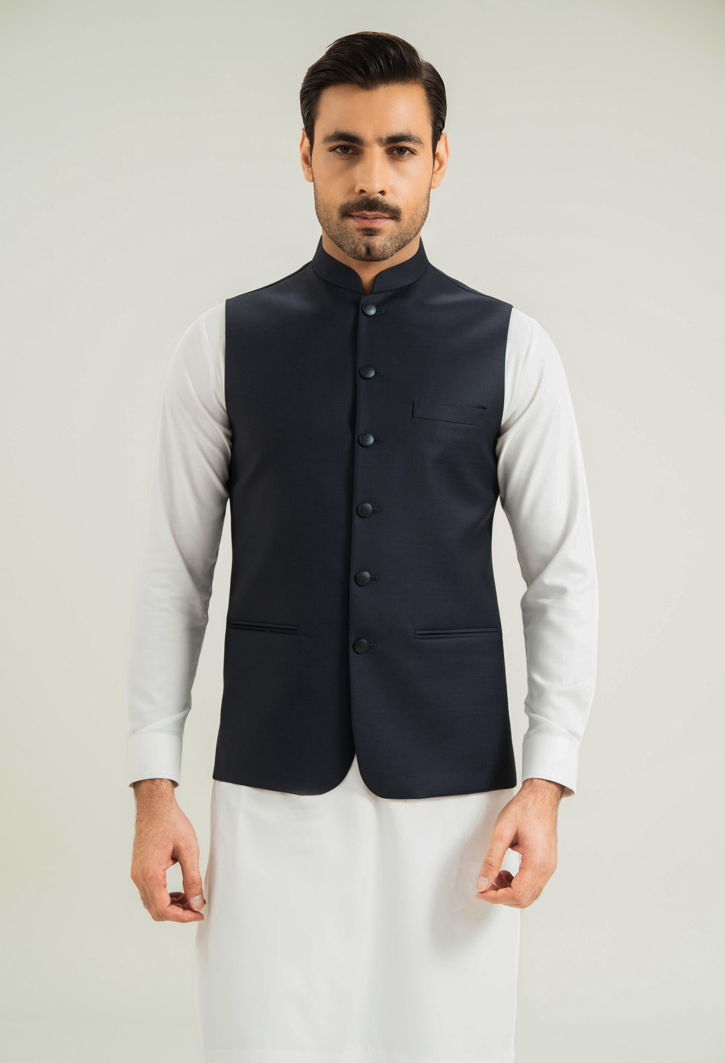 Slate Blue Wool Silk Waistcoat