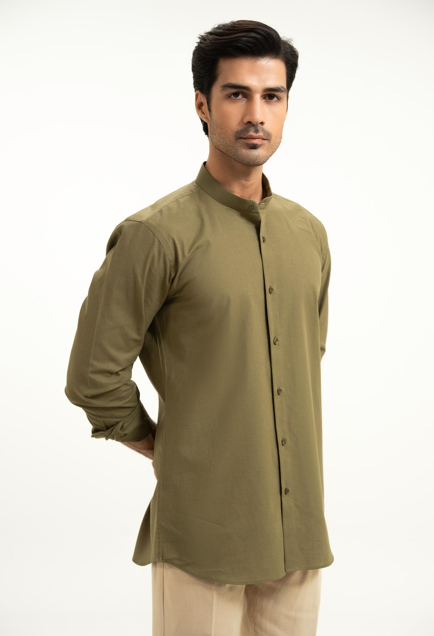 Olive Green Linen Shirt
