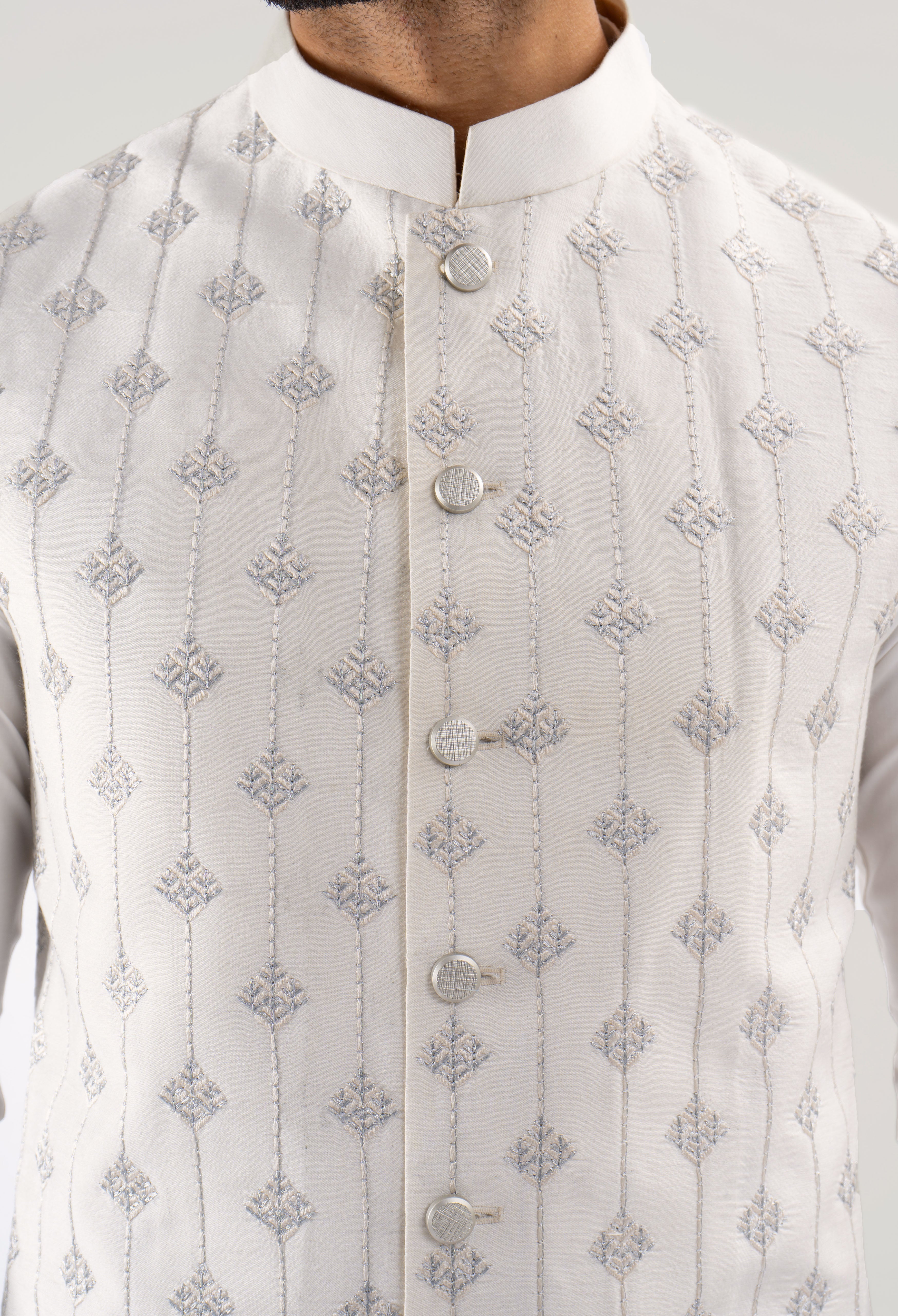 Off White Embroidered Waistcoat
