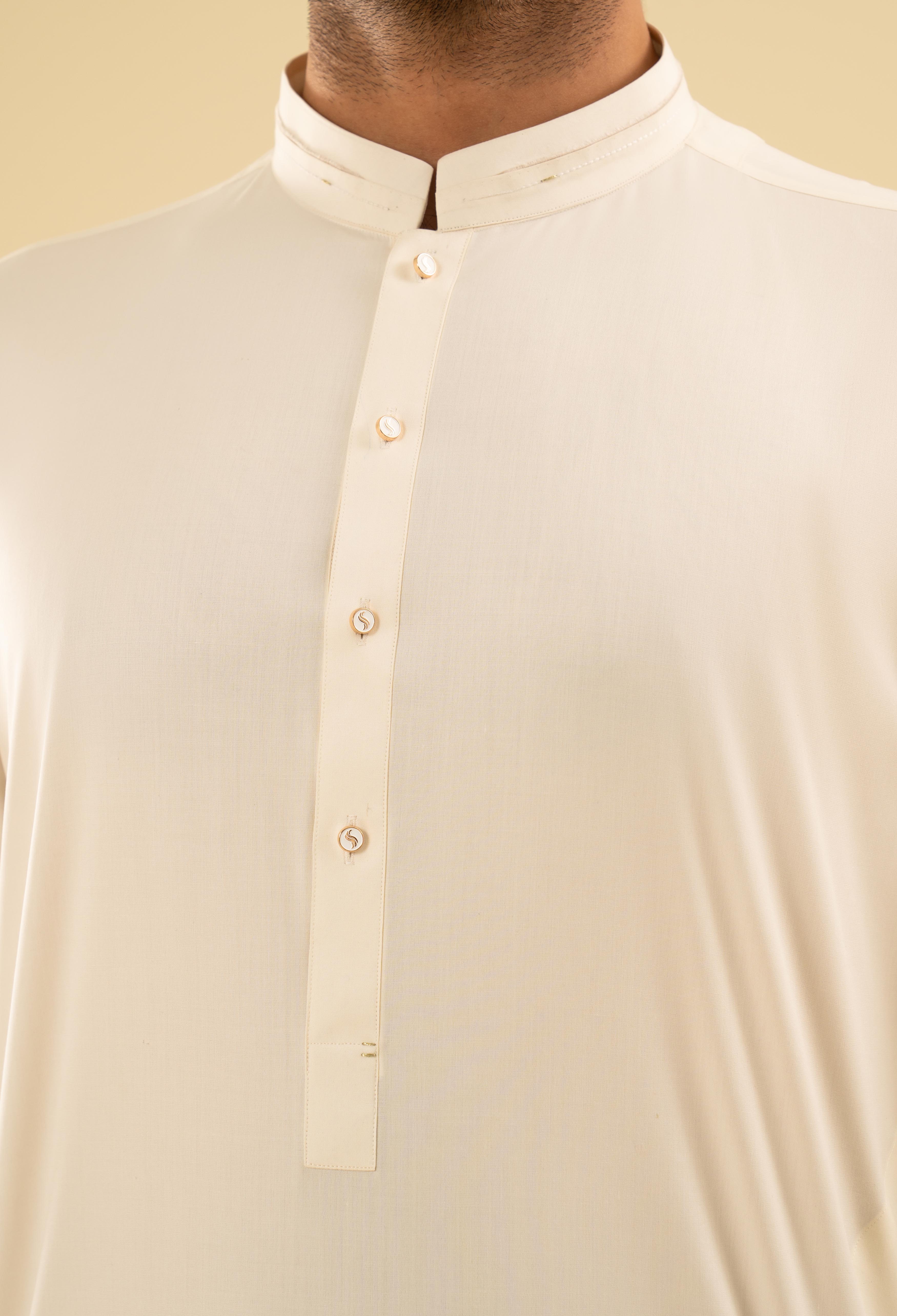 Butter Milk Detailing Kurta Pajama