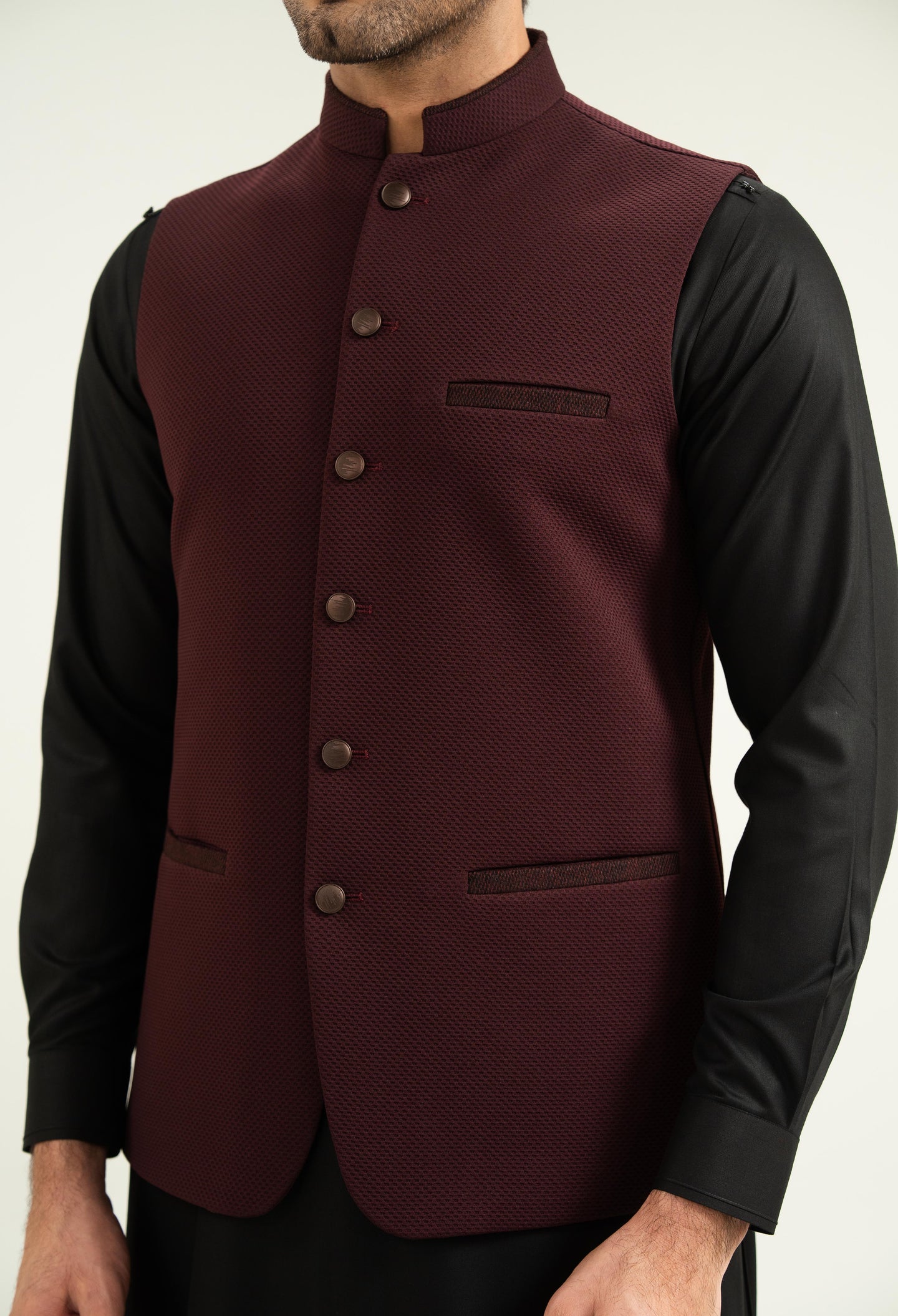 Dark Burgundy Textured Waistcoat