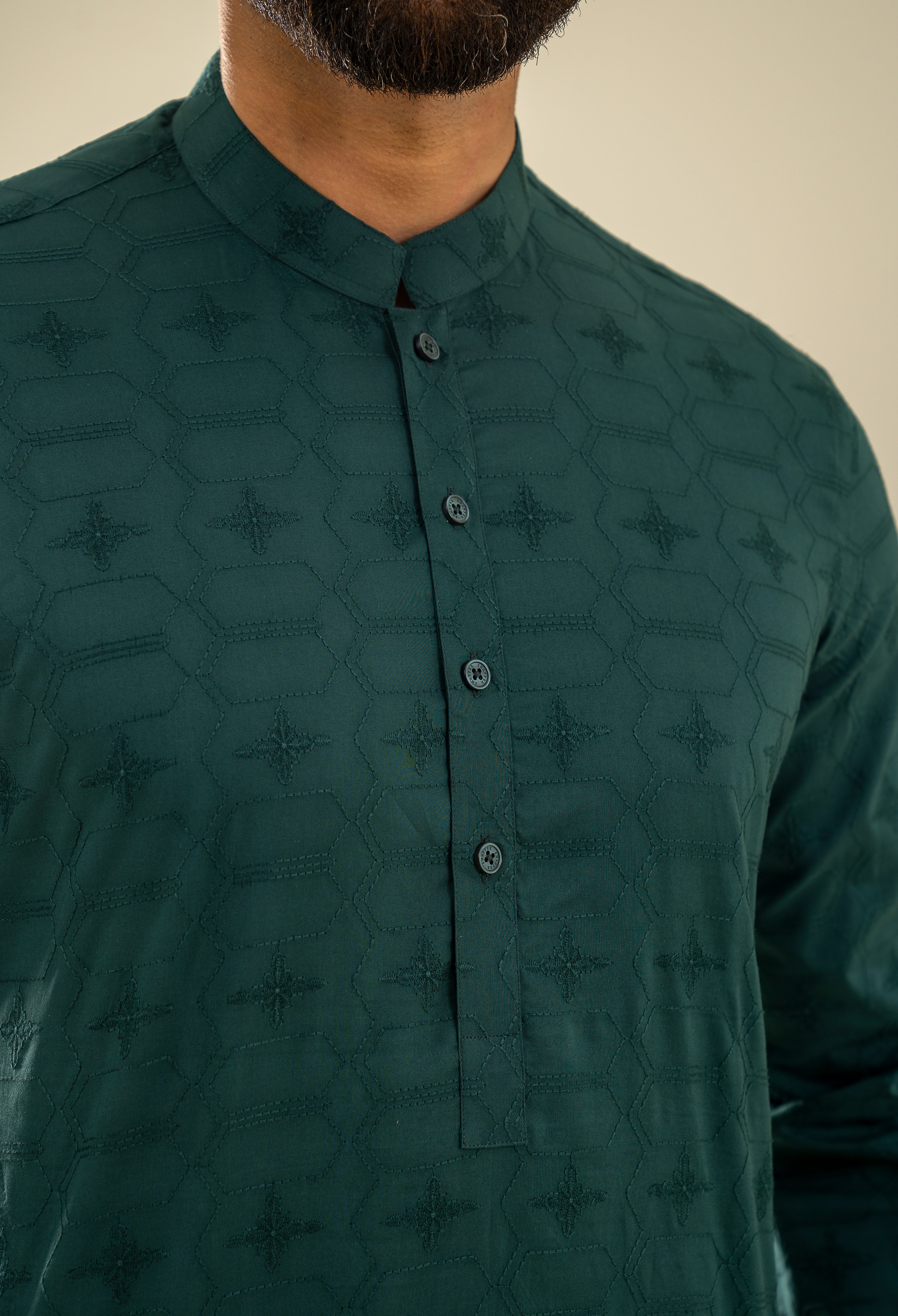Arabian Green Embroidered Cotton Kurta Pajama