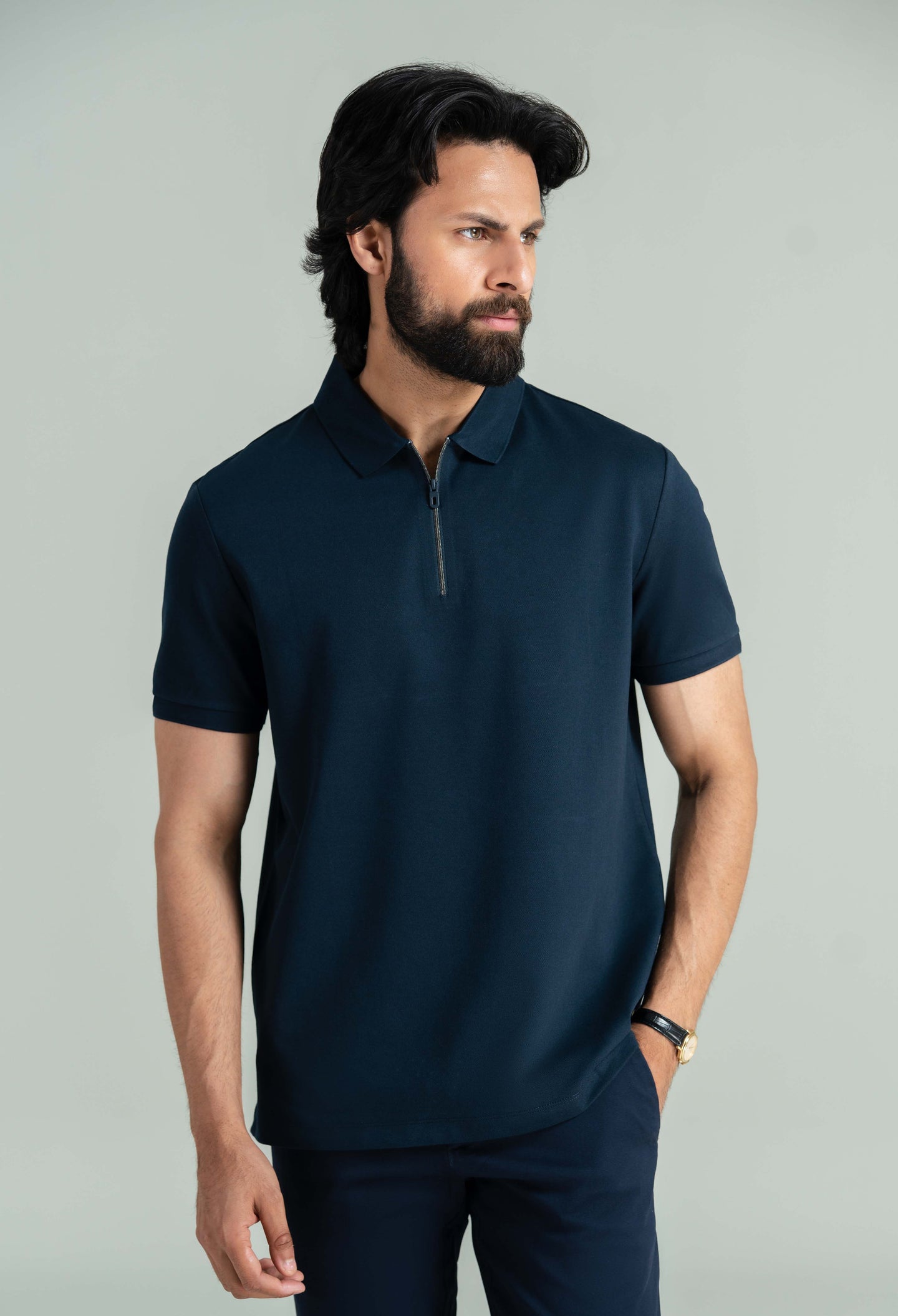 Deep Navy Zip Styled Polo