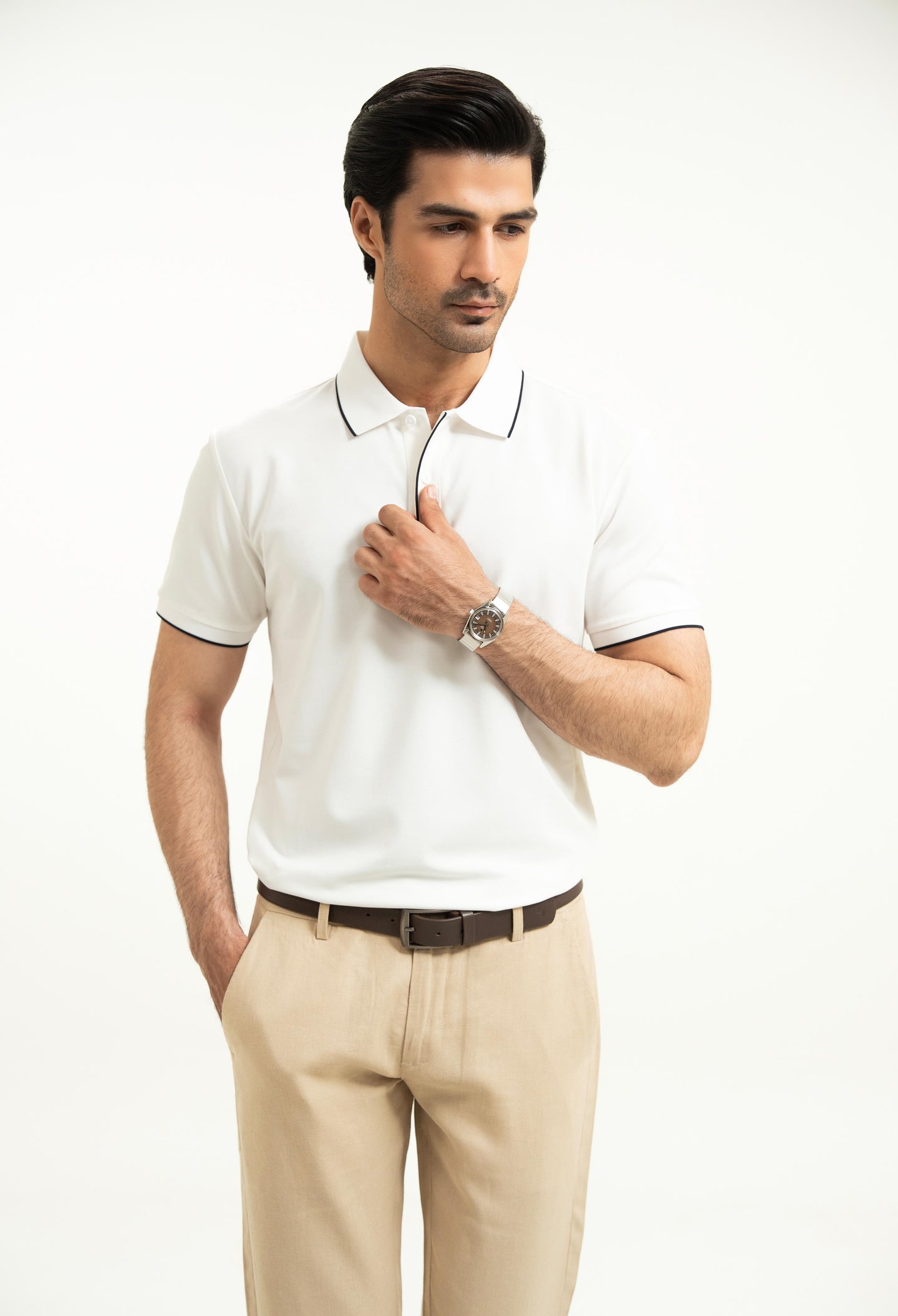 Egg White Tipping Collar Polo