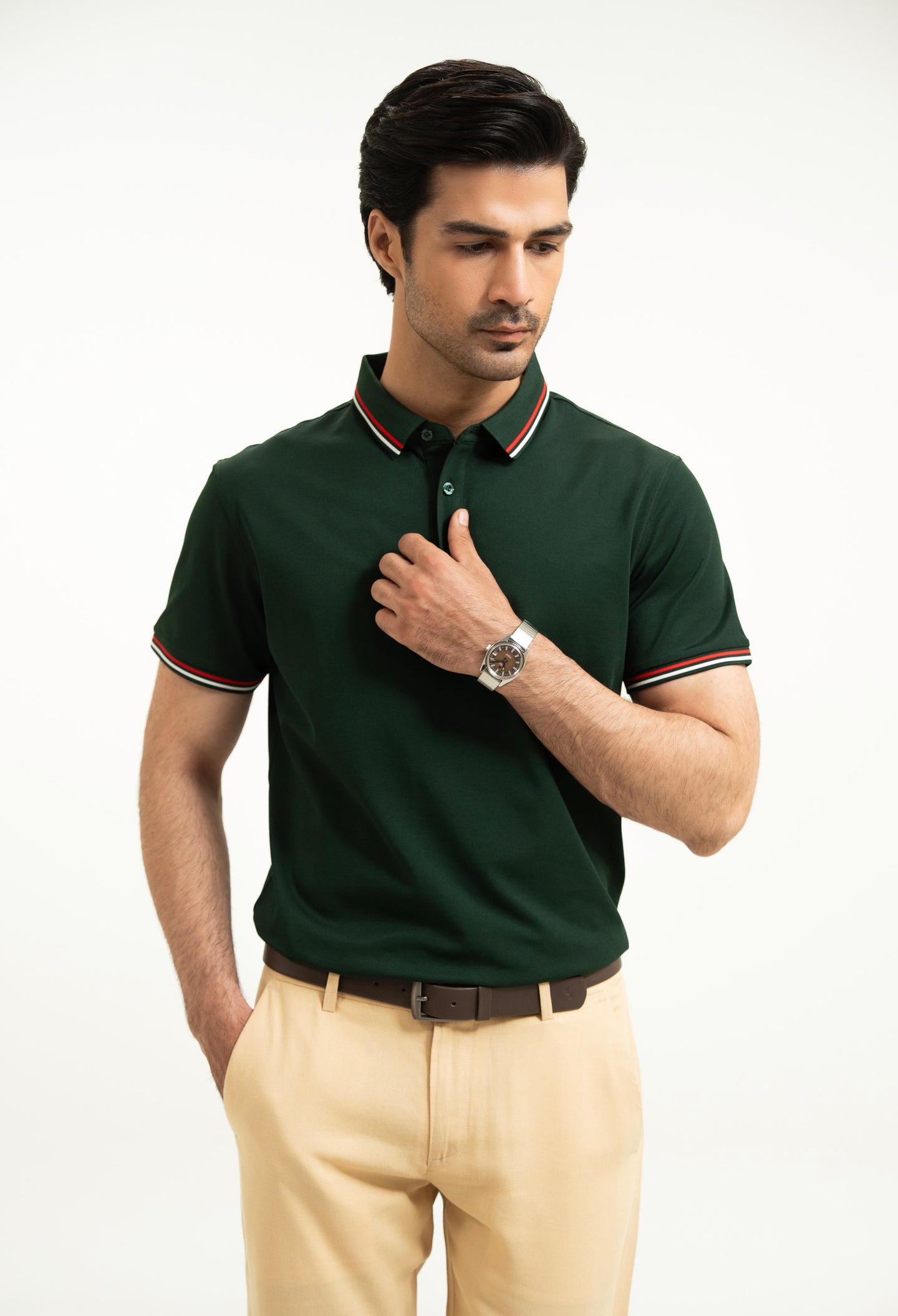 Dark Green Tipping Collar Polo