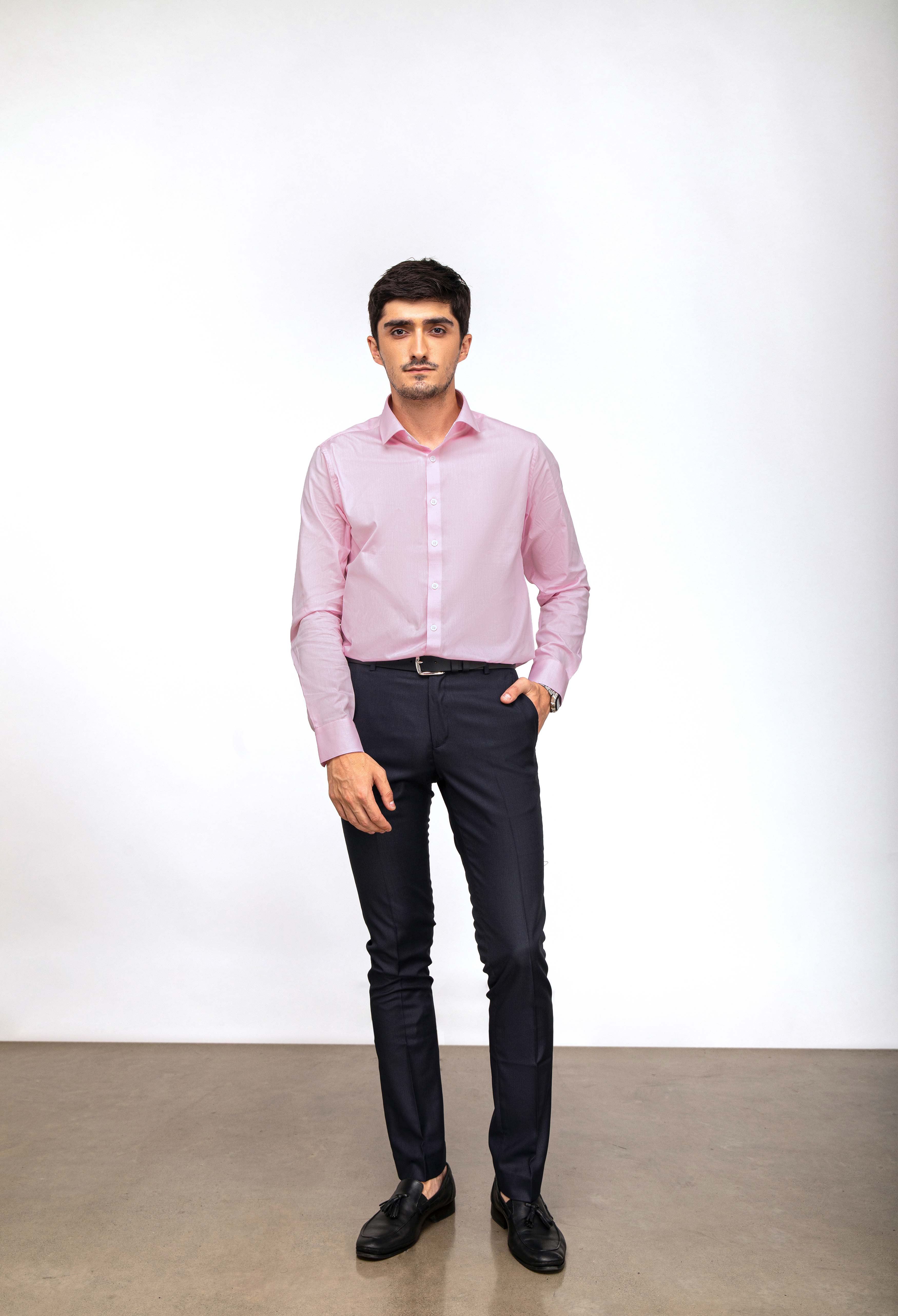 Pink Plain Slim Fit Shirt