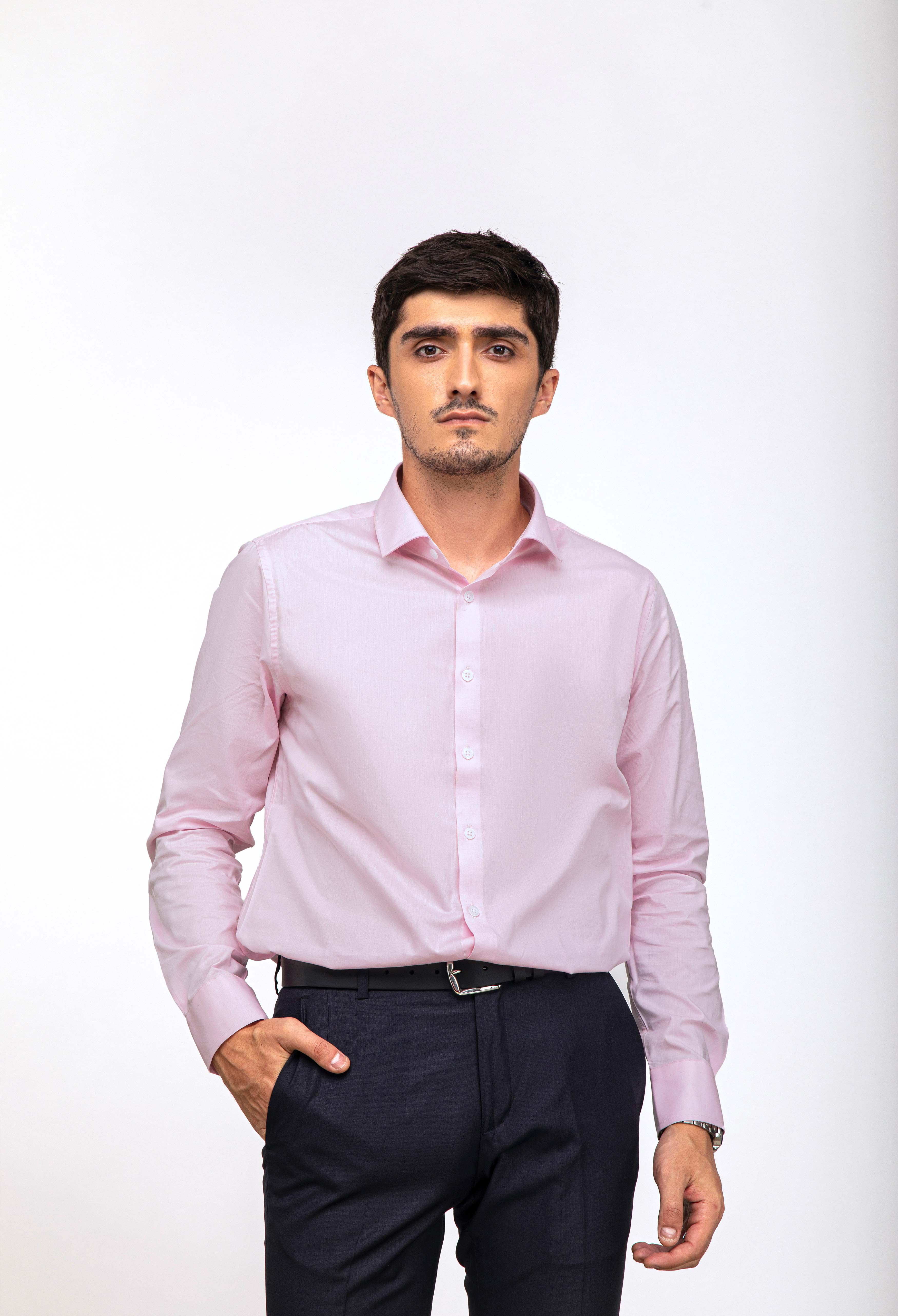 Pink Plain Slim Fit Shirt