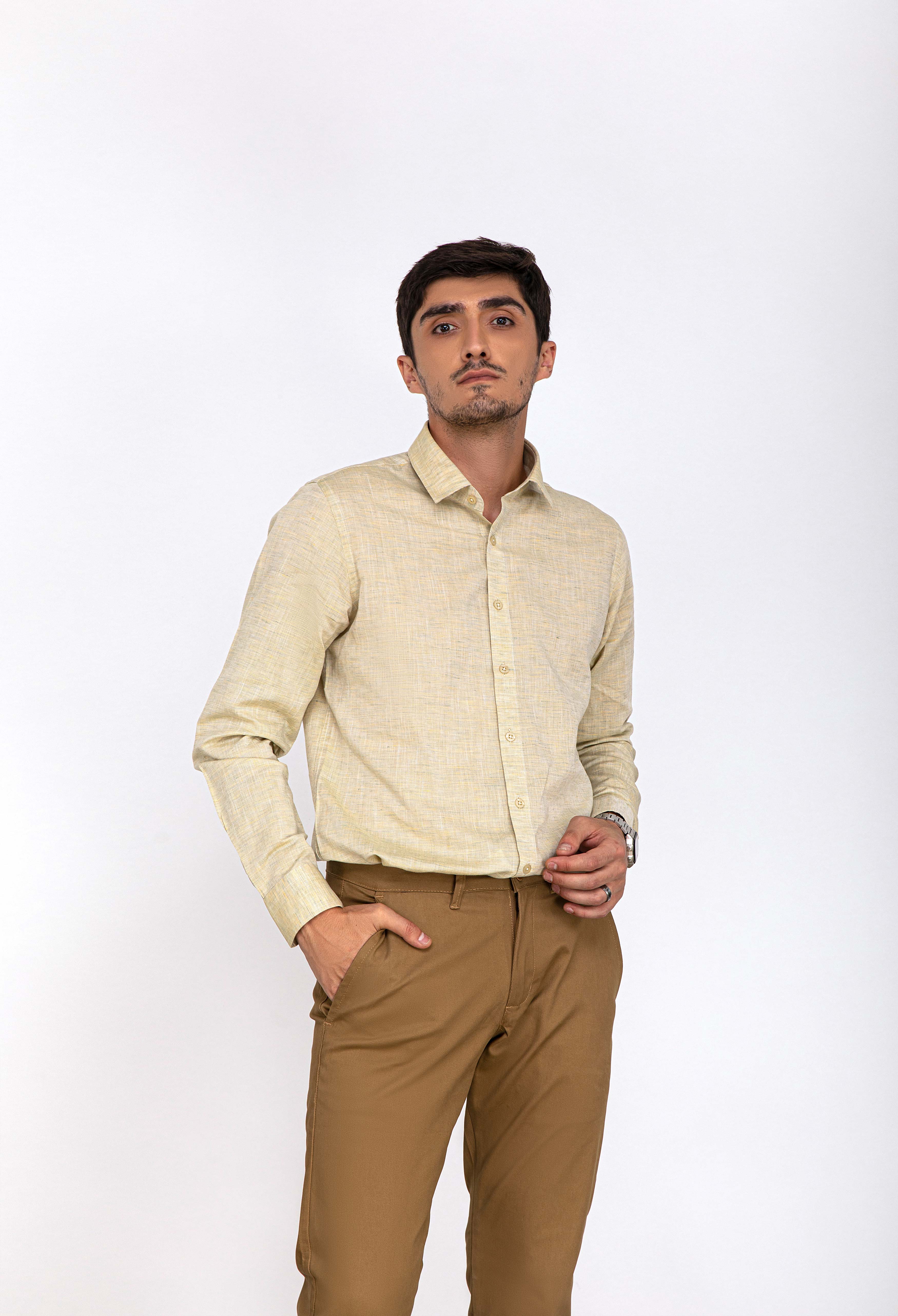 Beige Lining Slim Fit Shirt