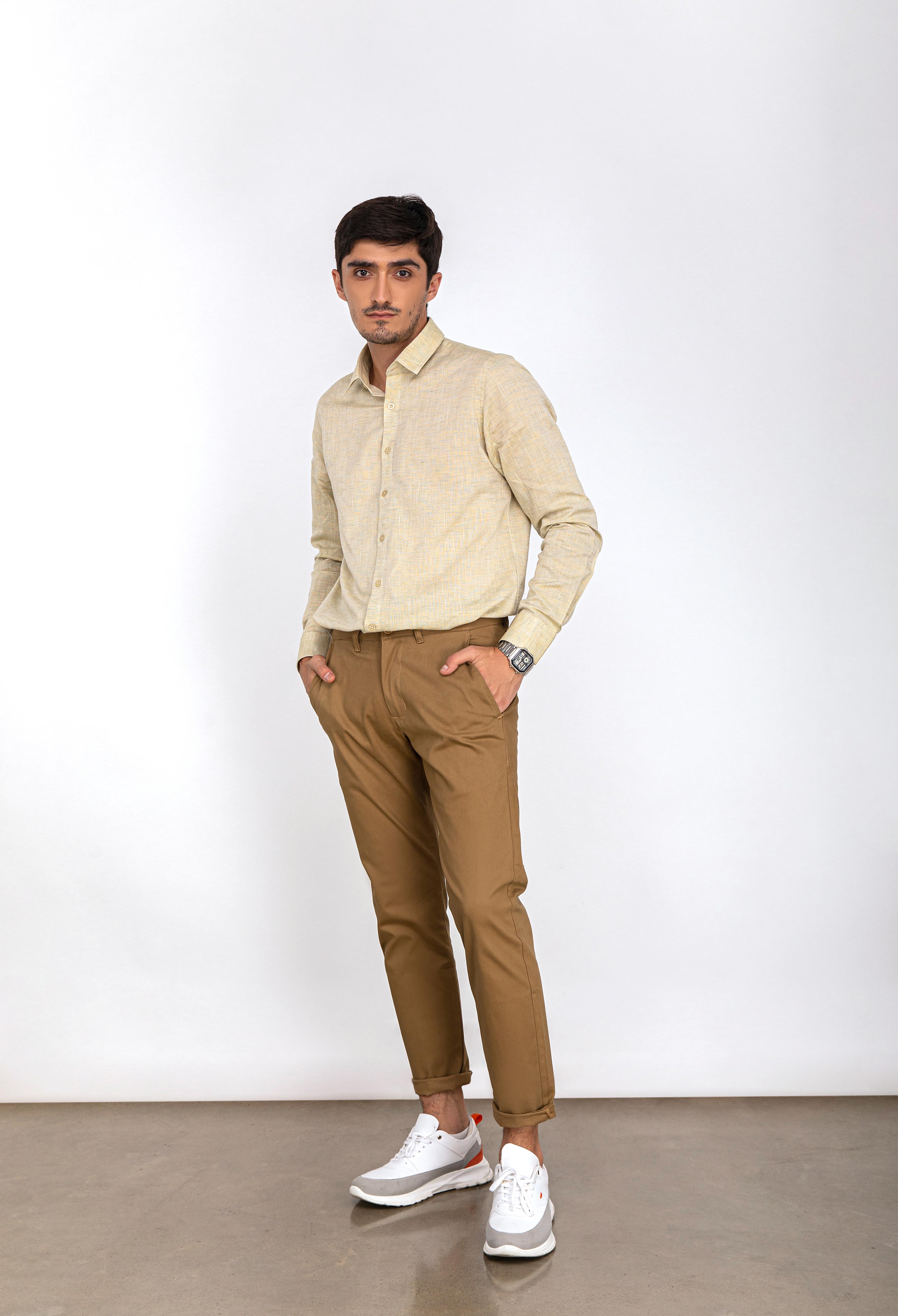 Beige Lining Slim Fit Shirt