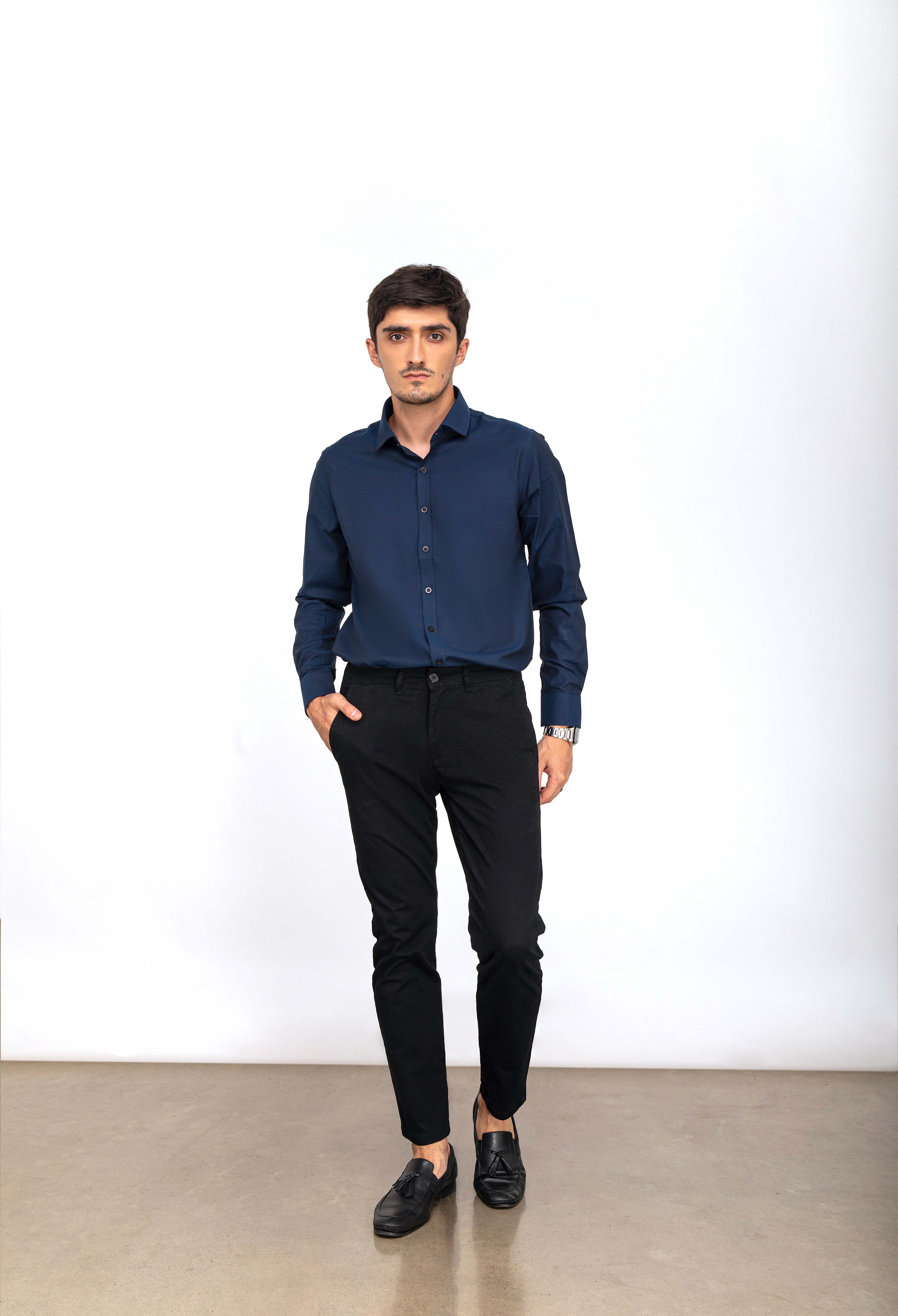 Blue Plain Slim Fit Shirt