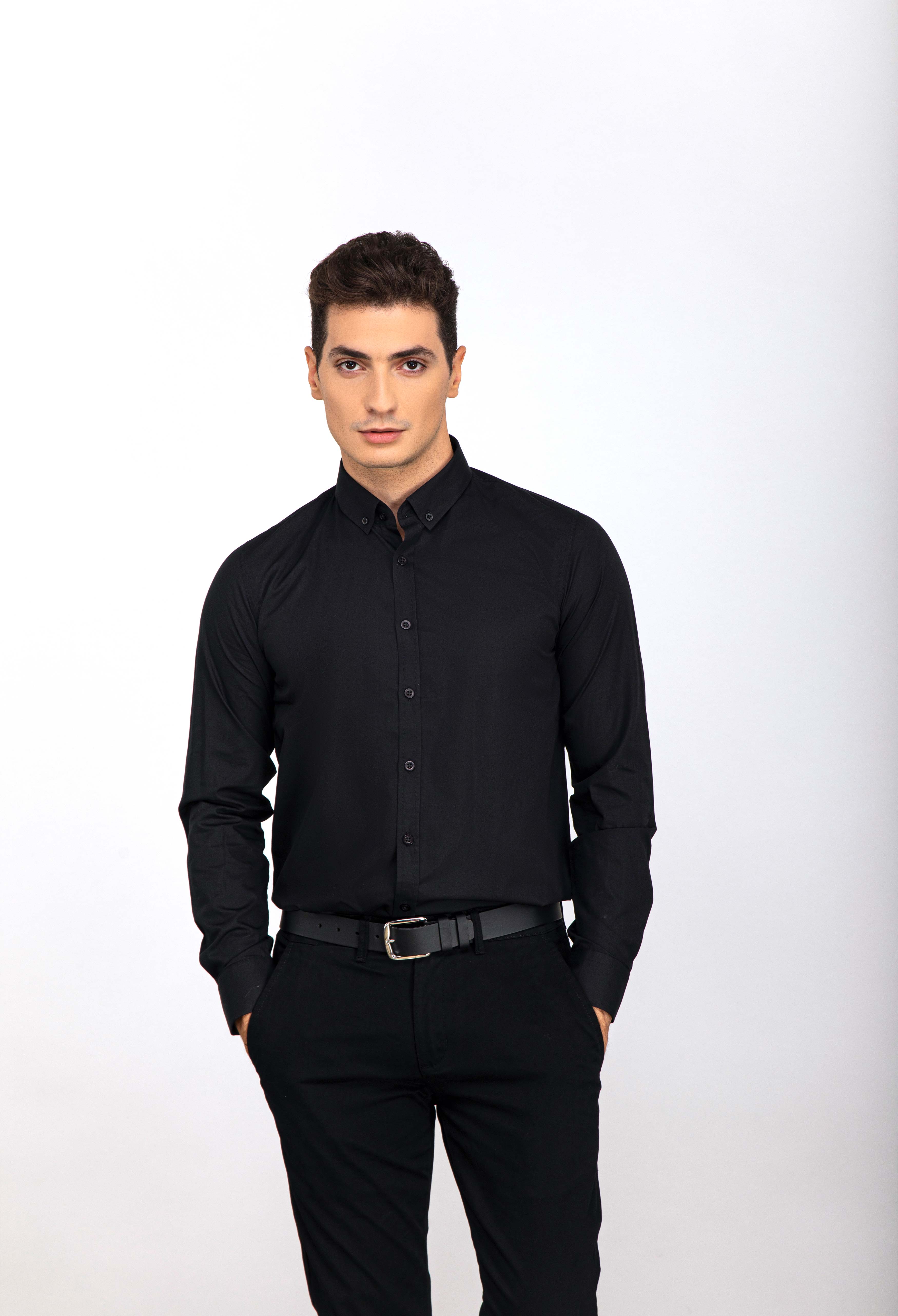 Black Plain Slim Fit Shirt IMCSH 0004