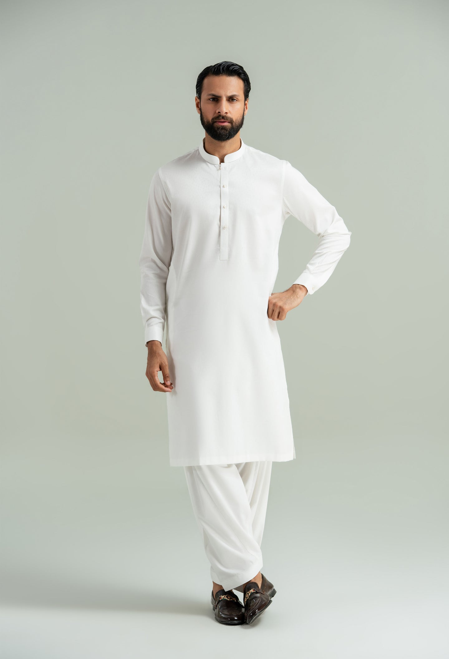 Off White Cotton Kameez Shalwar