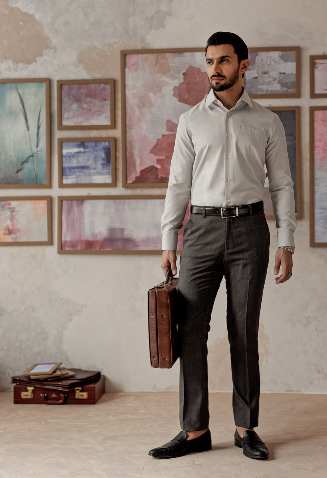 Coin Grey Plain Formal Shirt