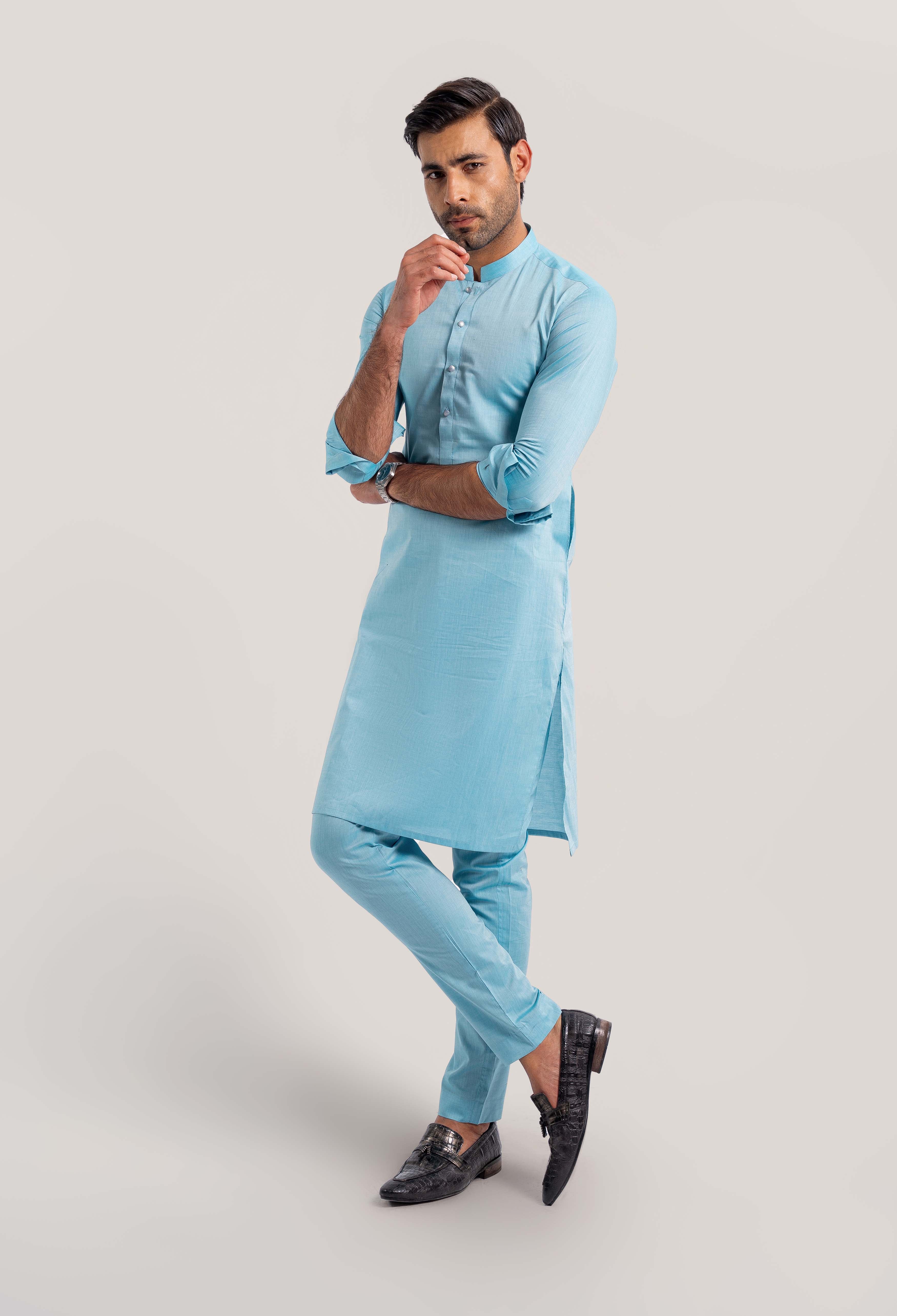Artic Blue Cotton Kurta Pajama