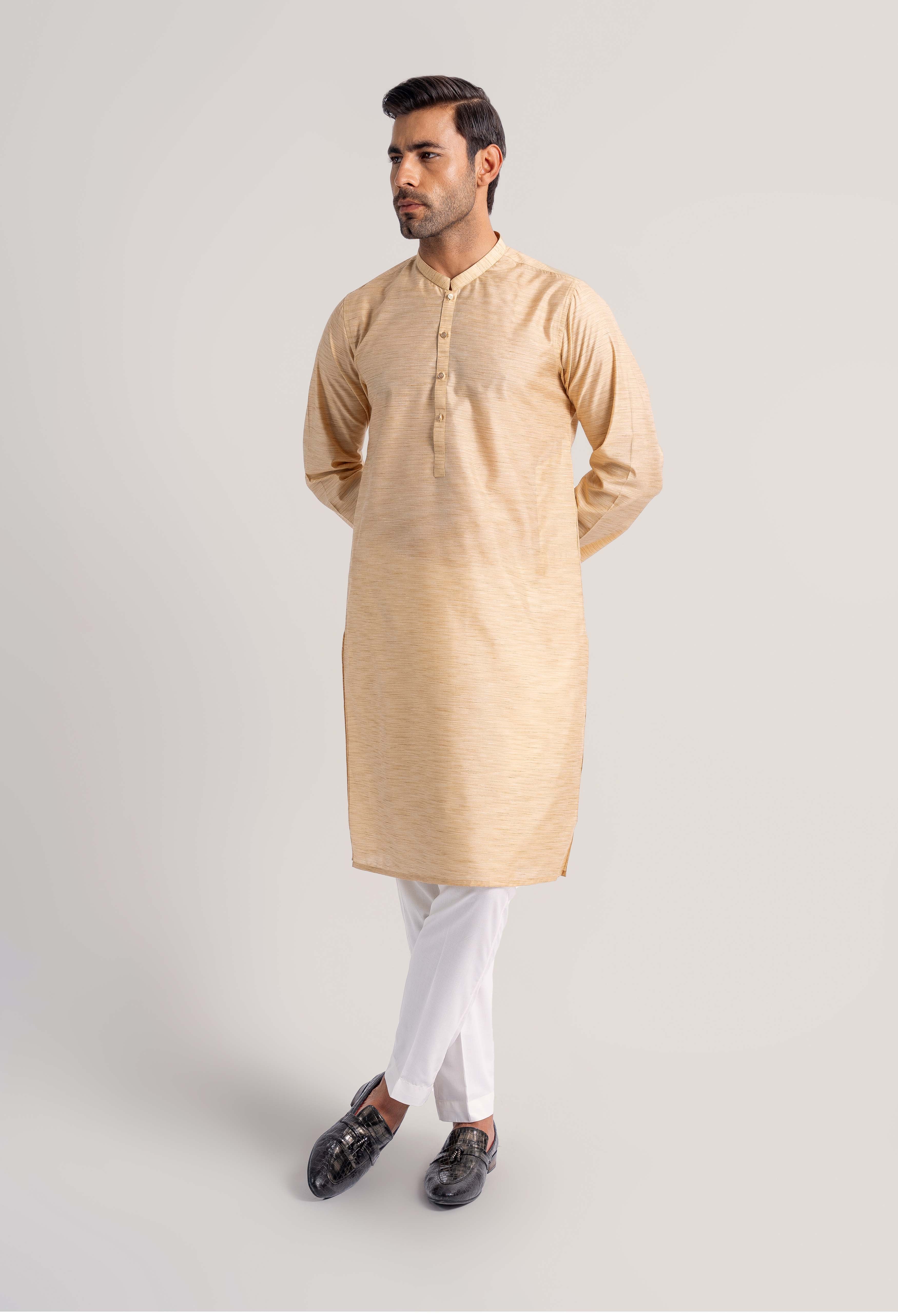 Raw Silk-Beige Khaki Kurta