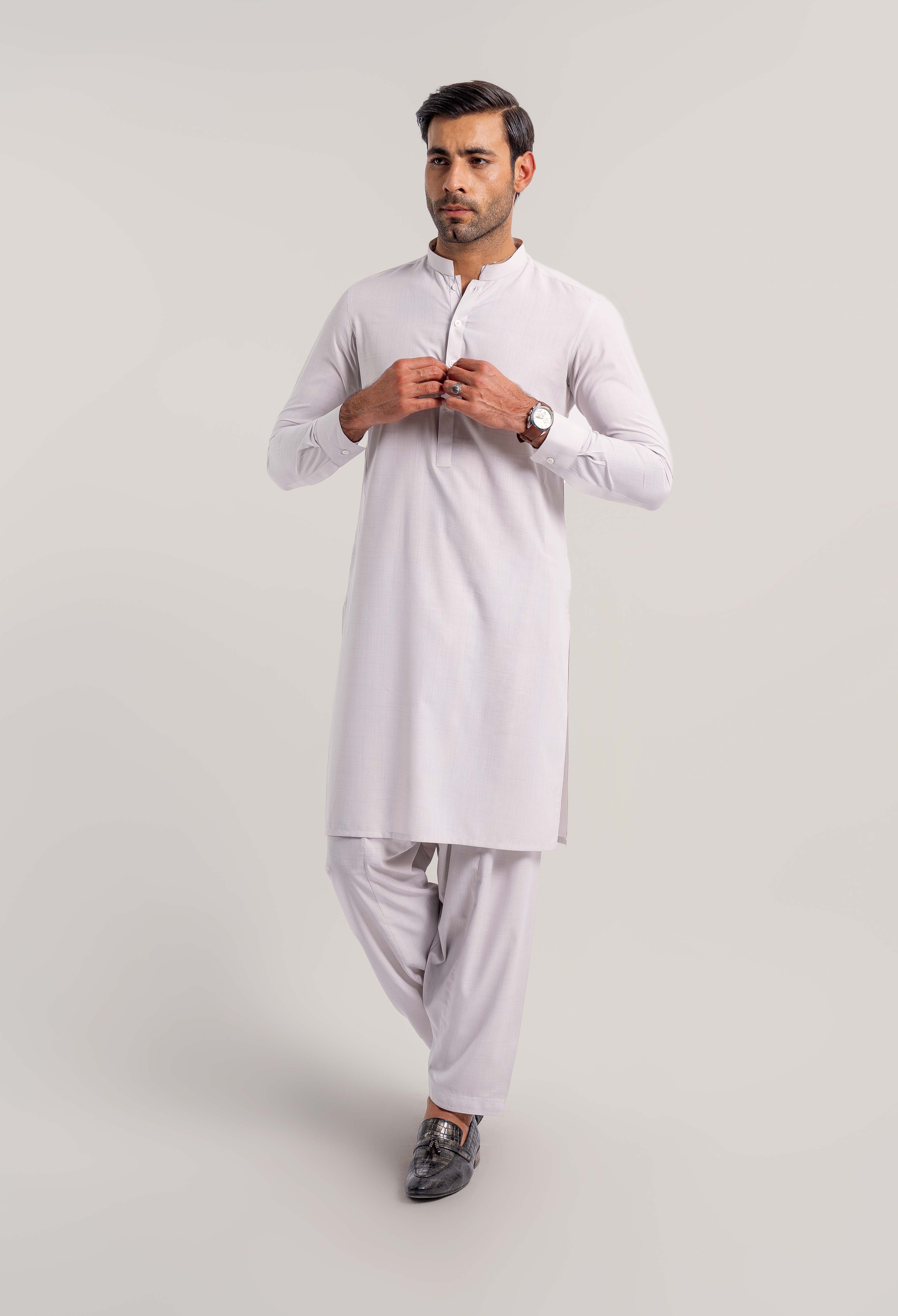 Bone Grey Blended Kameez Shalwar