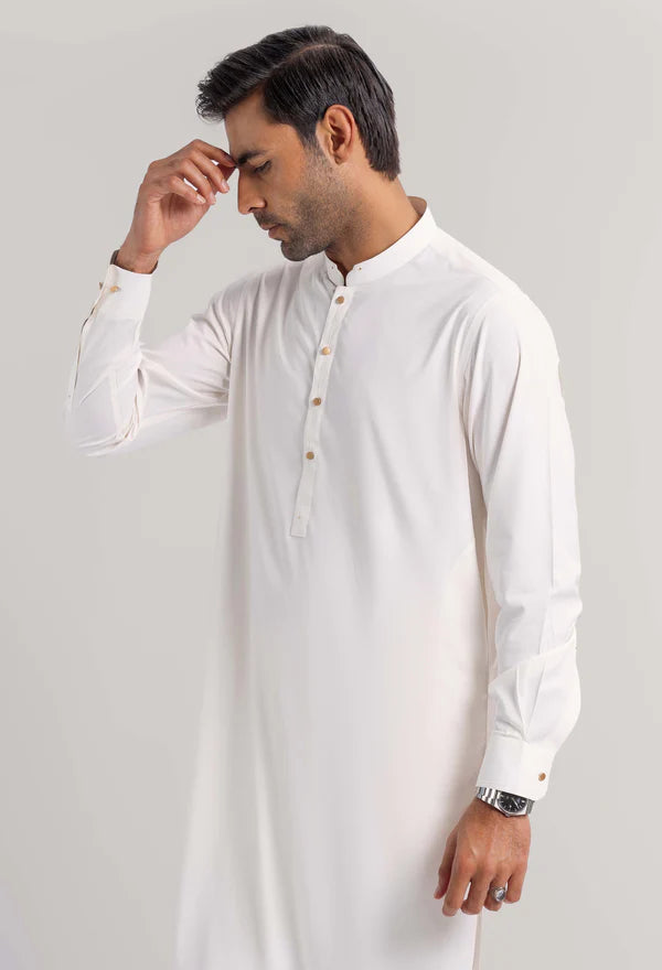 Off White Blended Kurta Pajama