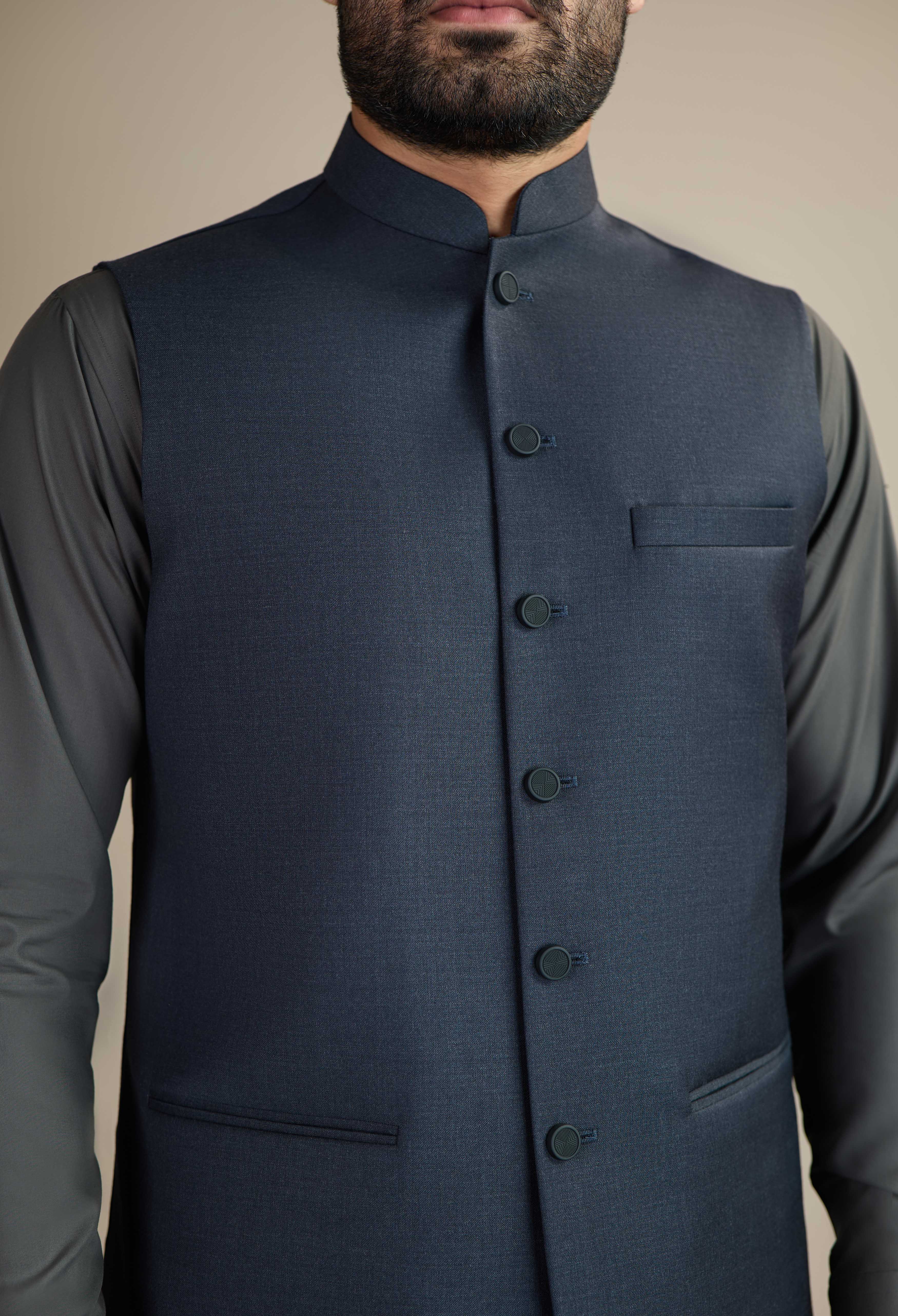 Dark Charcoal Basic Wool Silk Waistcoat