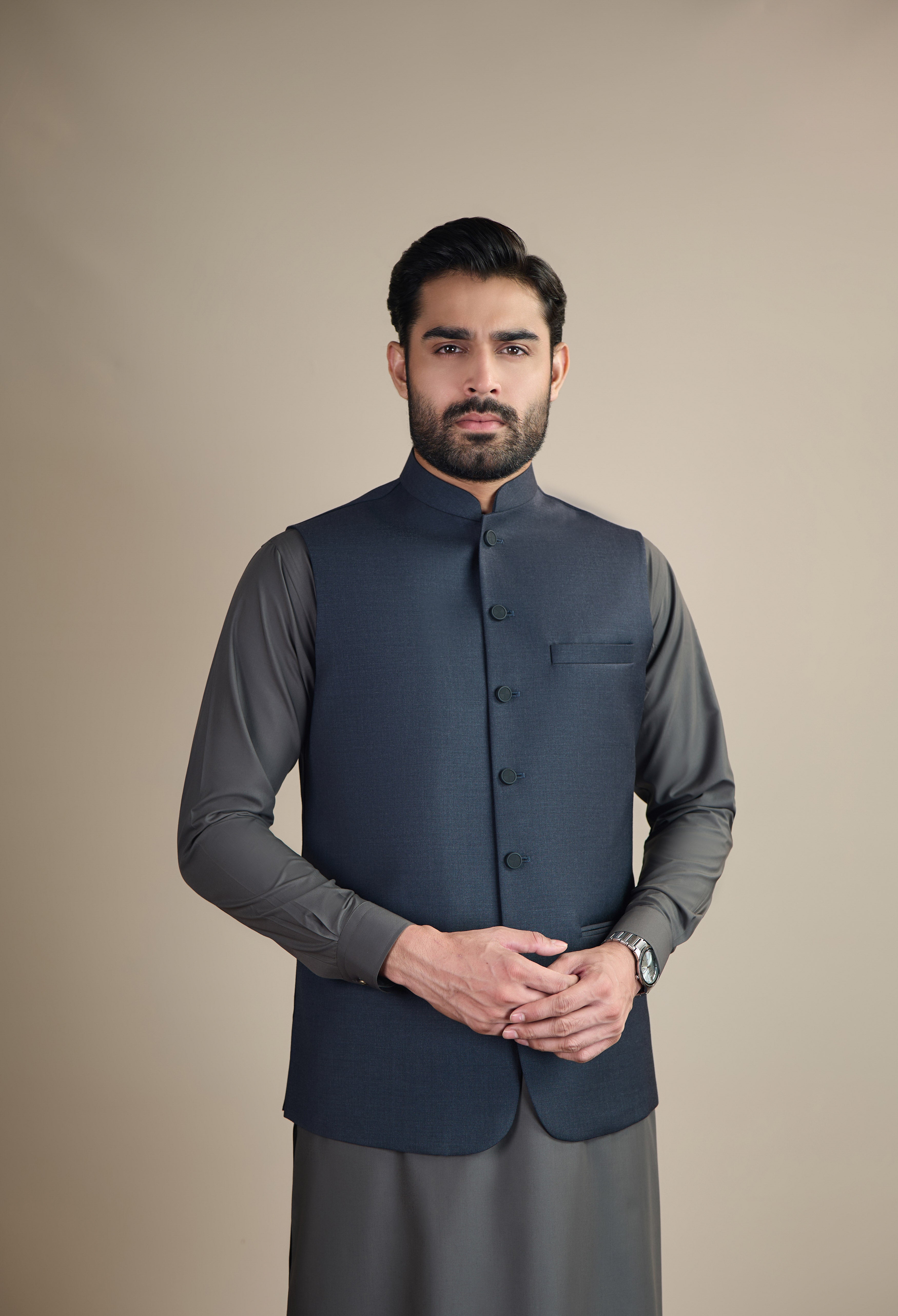 Dark Charcoal Basic Wool Silk Waistcoat