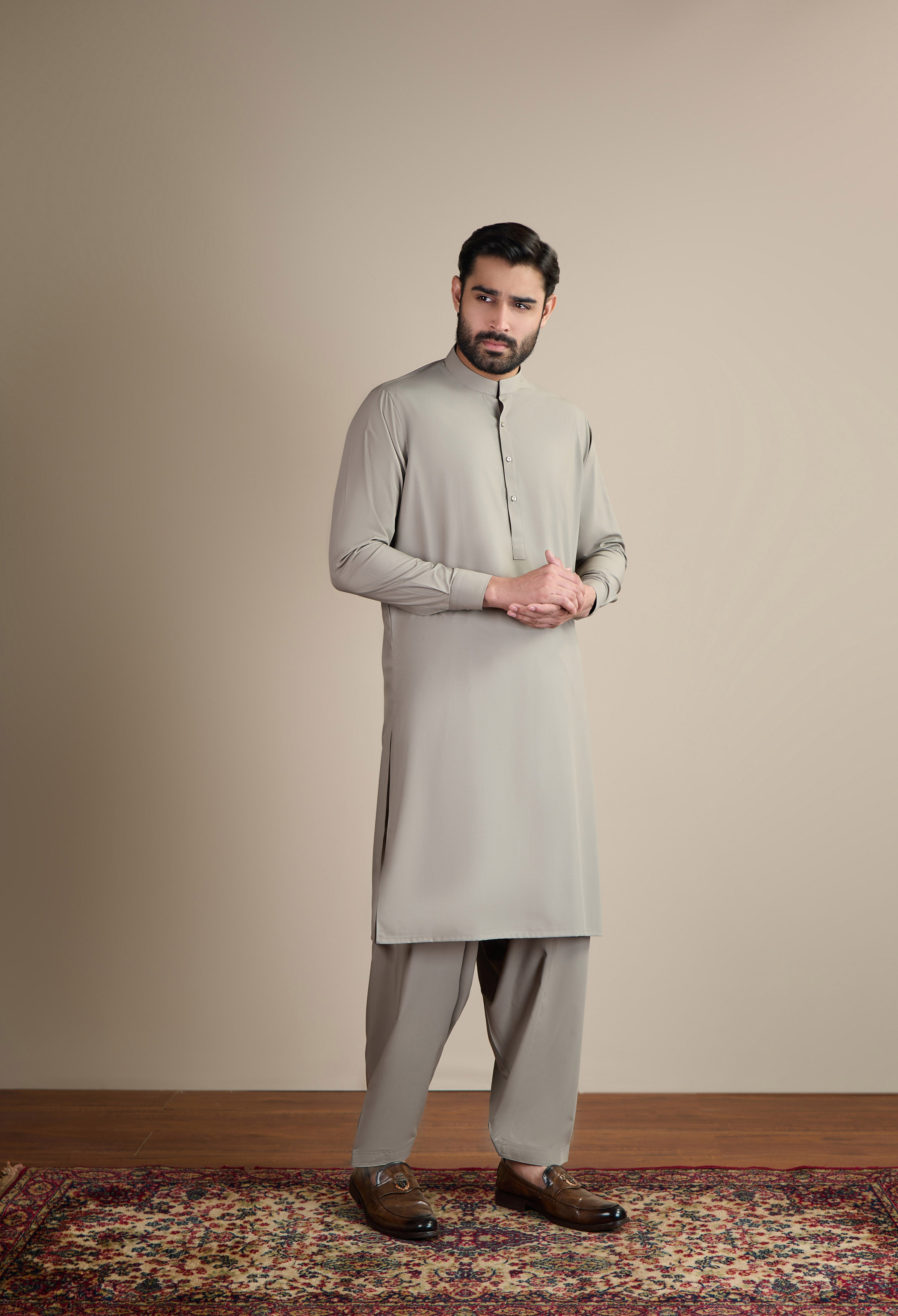 Pebble Beige Detailing Kameez Shalwar