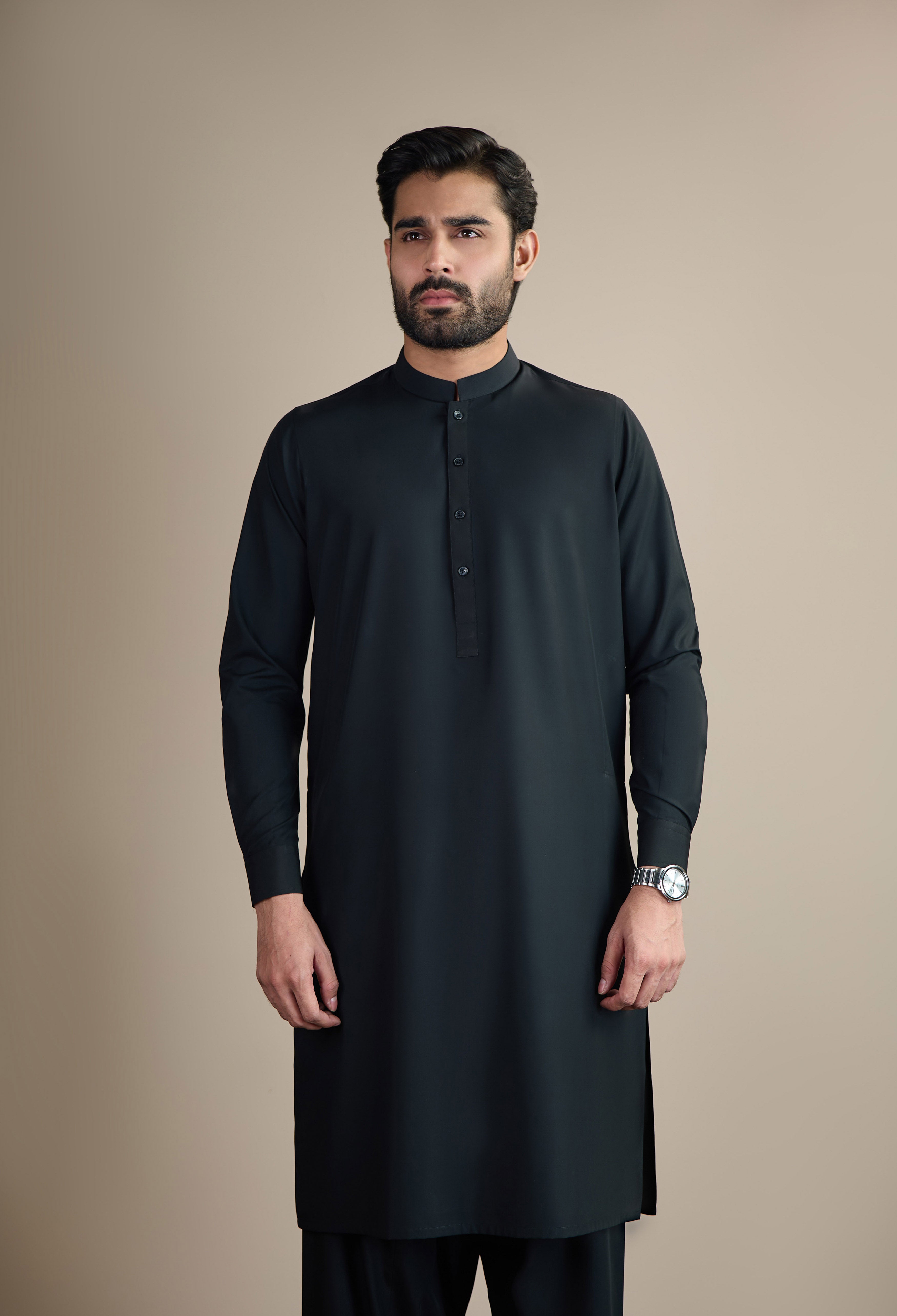 Jet Black Blended Kameez Shalwar