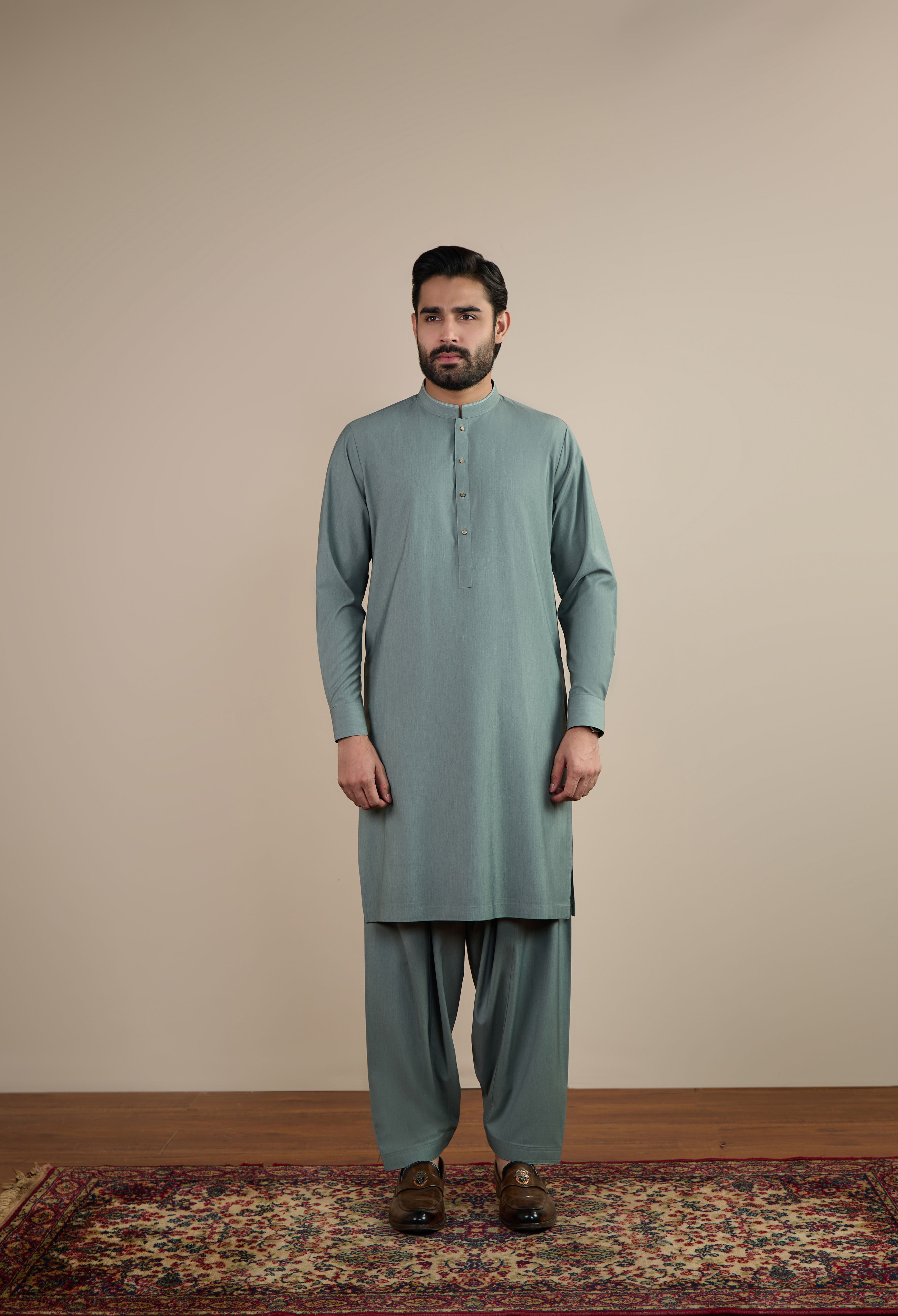 Sage Green Blended Kameez Shalwar