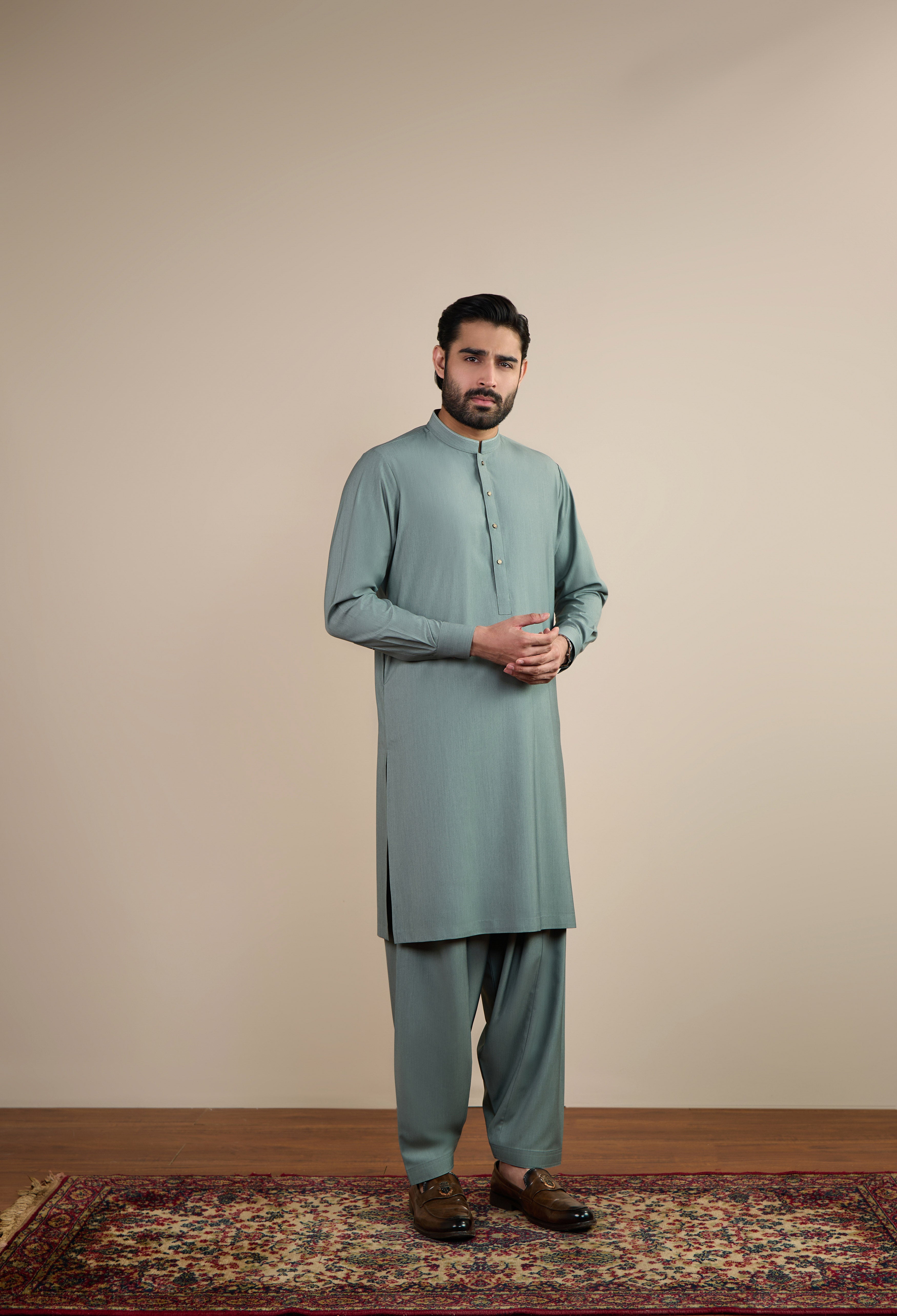 Sage Green Blended Kameez Shalwar