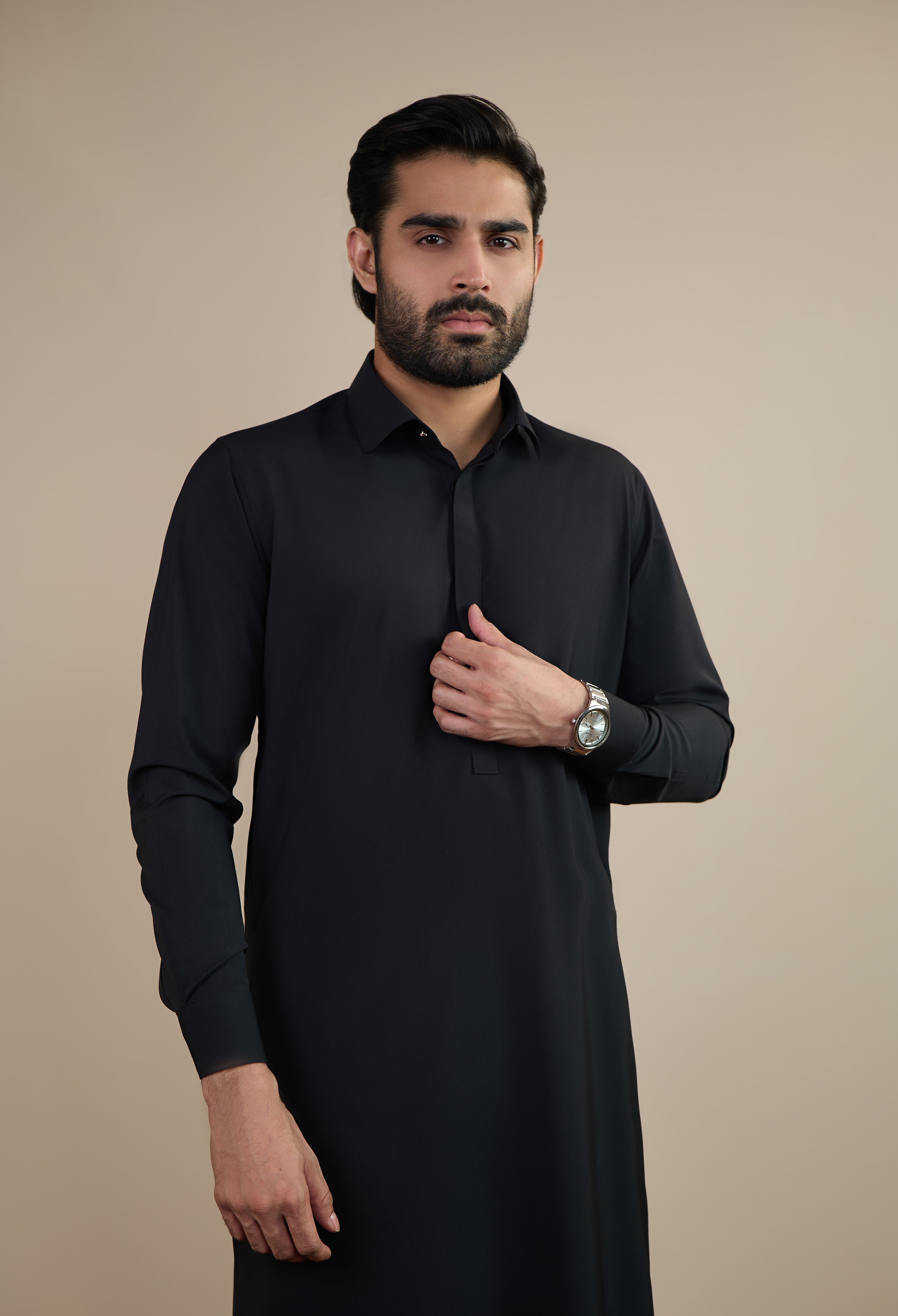 Jet Black Blended Kameez Shalwar