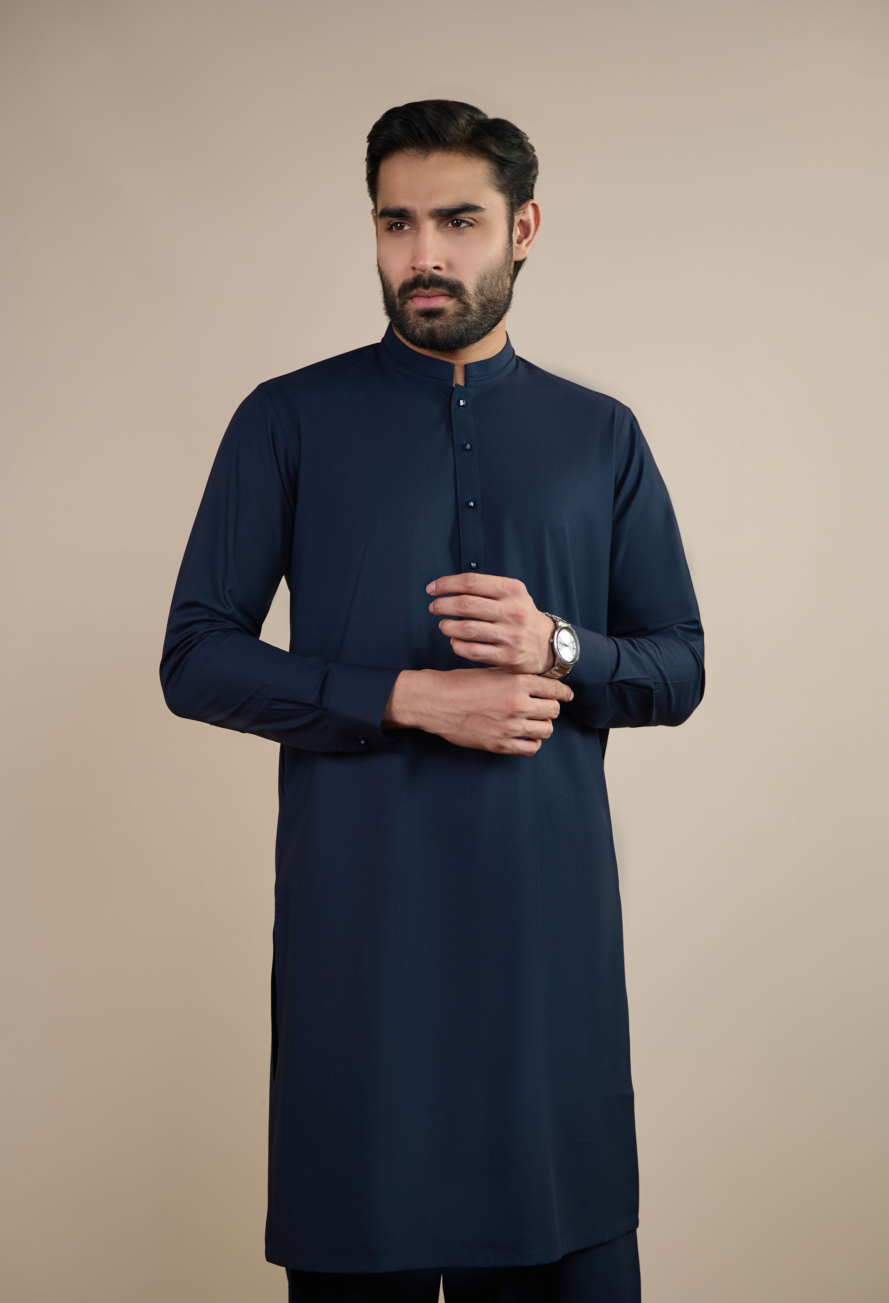 Dark Navy Blue Blended Kameez Shalwar