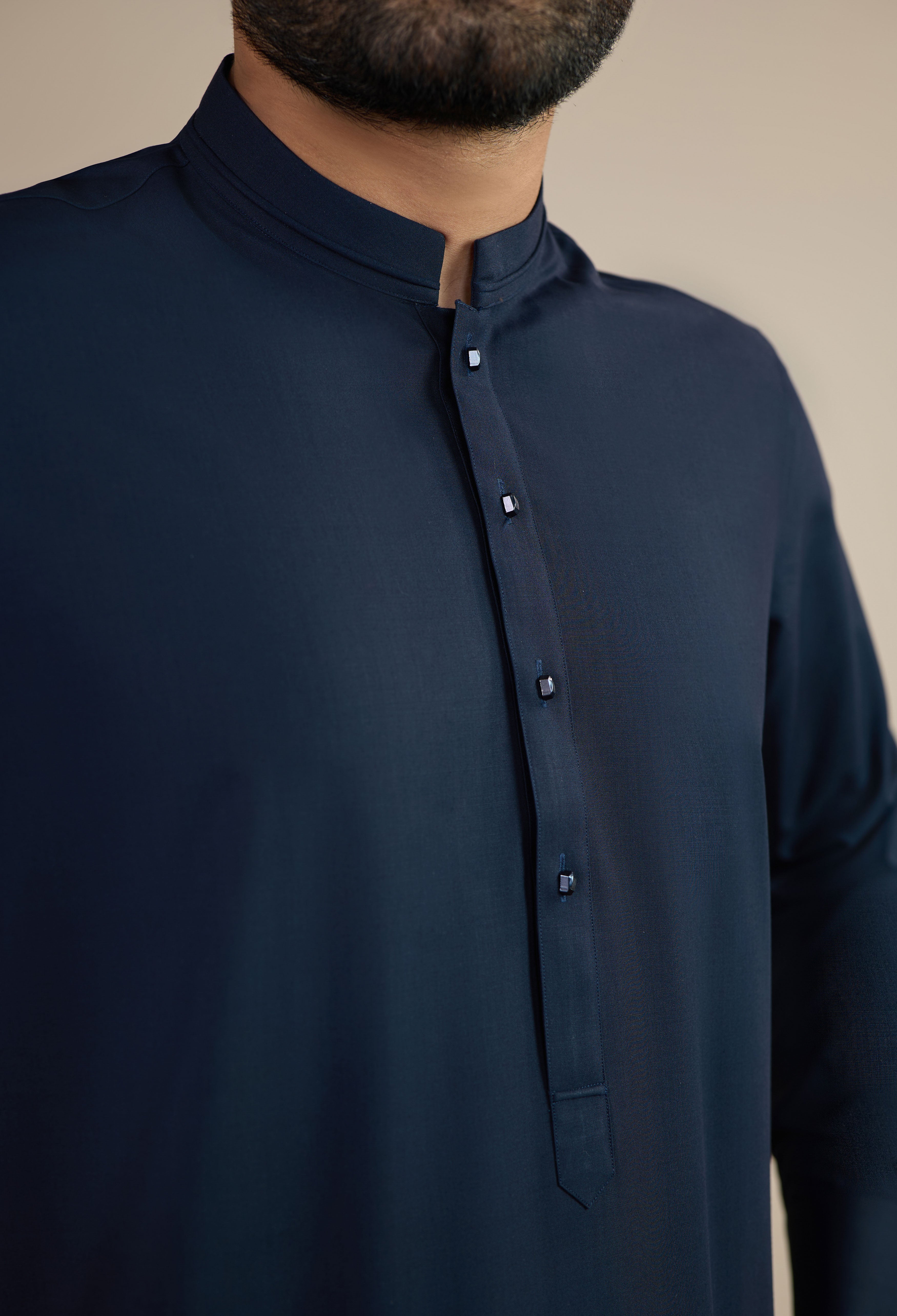 Dark Navy Blue Blended Kameez Shalwar