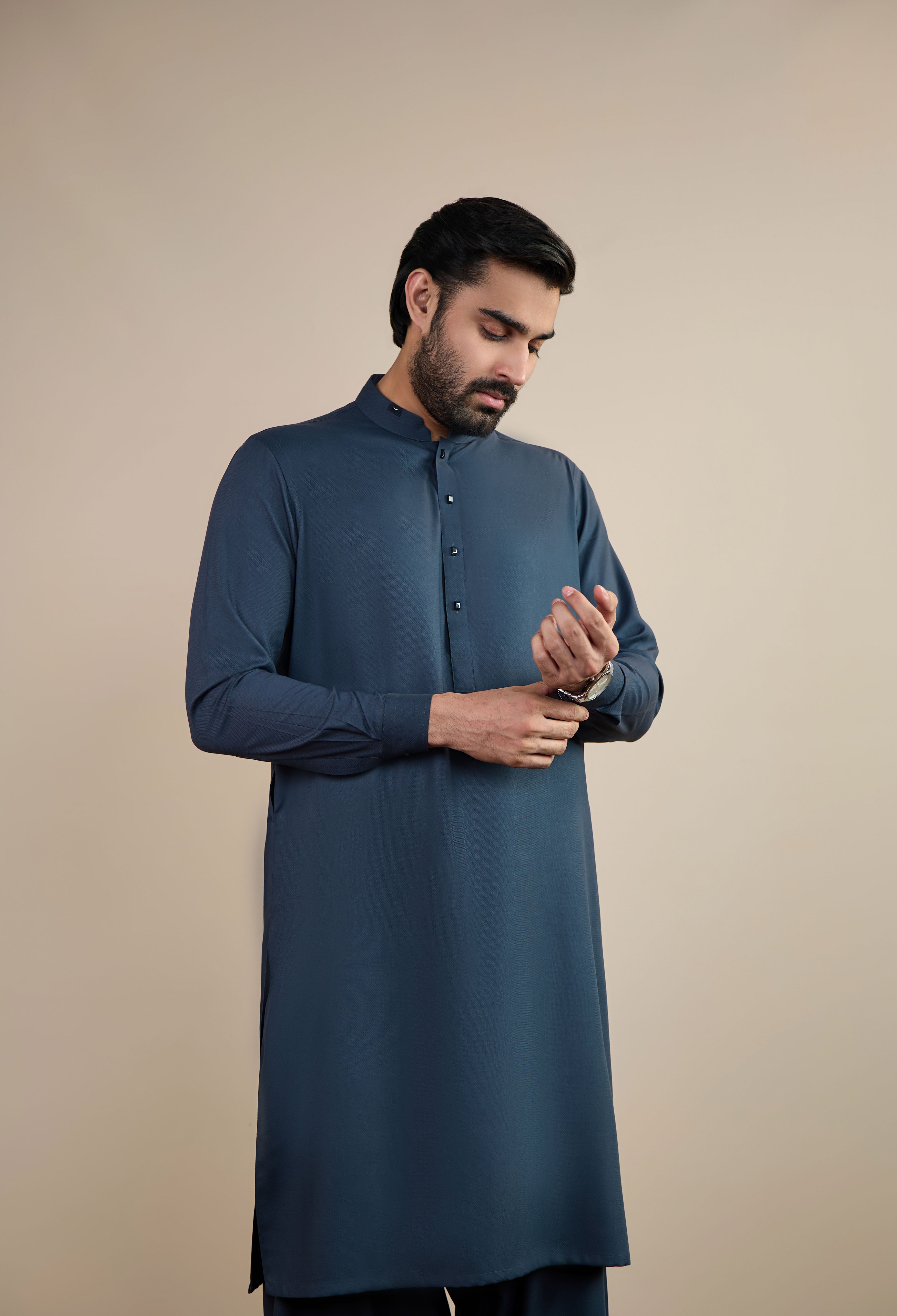 Blueish Grey Blended Kameez Shalwar