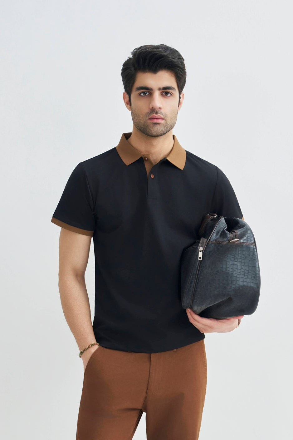 Carbon Black Contrast Collar Polo