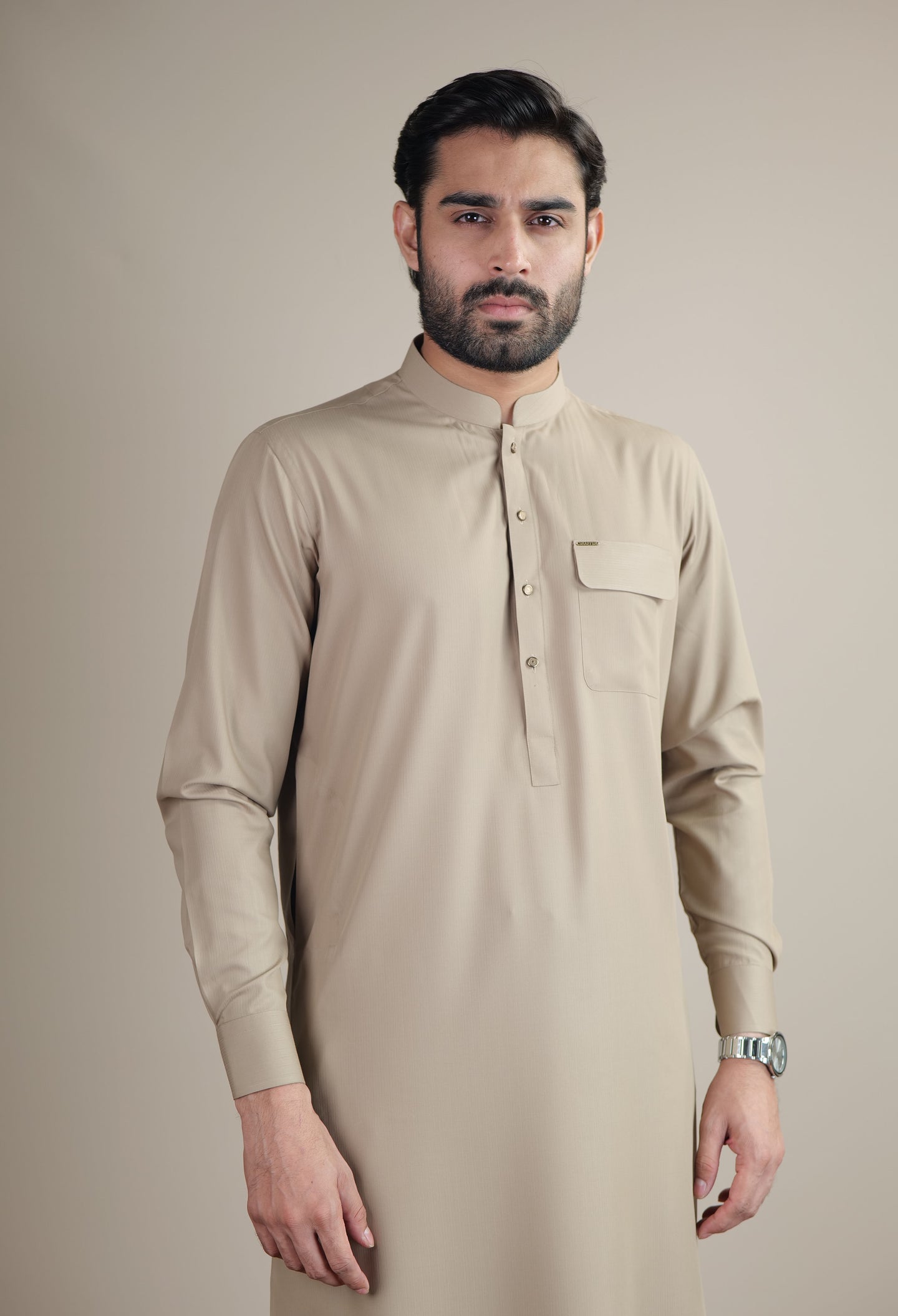 Fawn Beige Blended Kurta Pajama