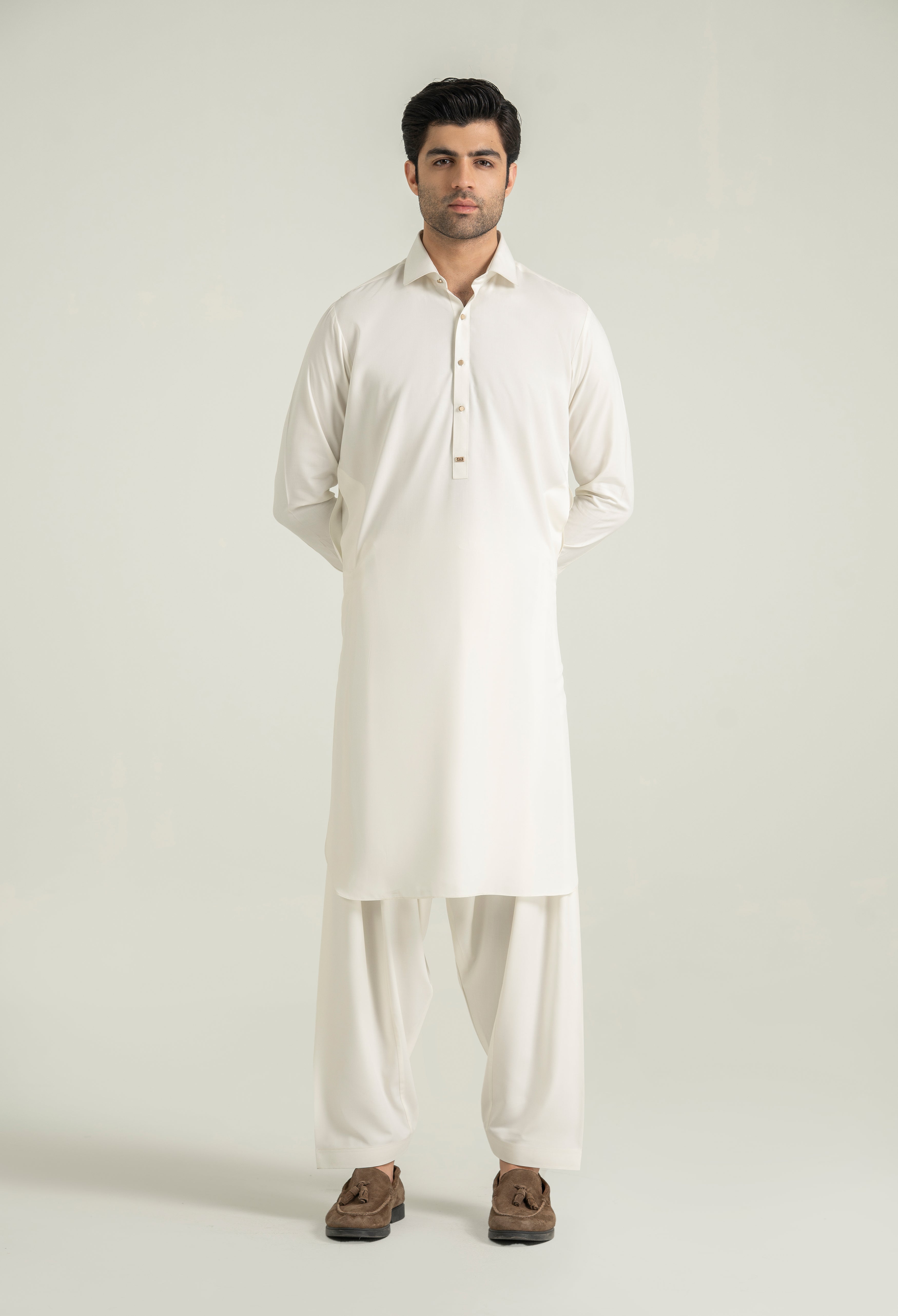 Creamy White Blended Kameez Shalwar