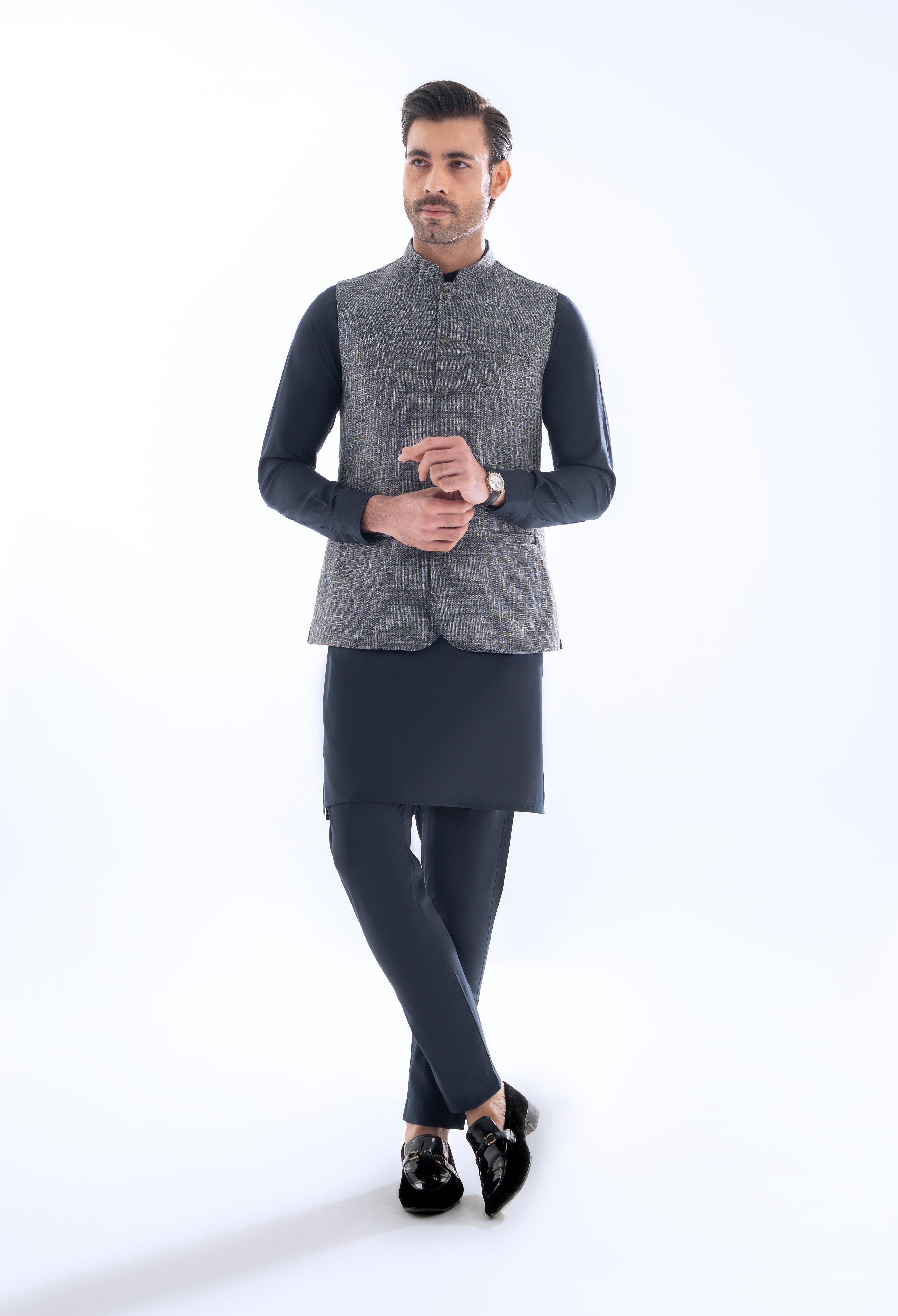 Charcoal Blue Plain Waistcoat