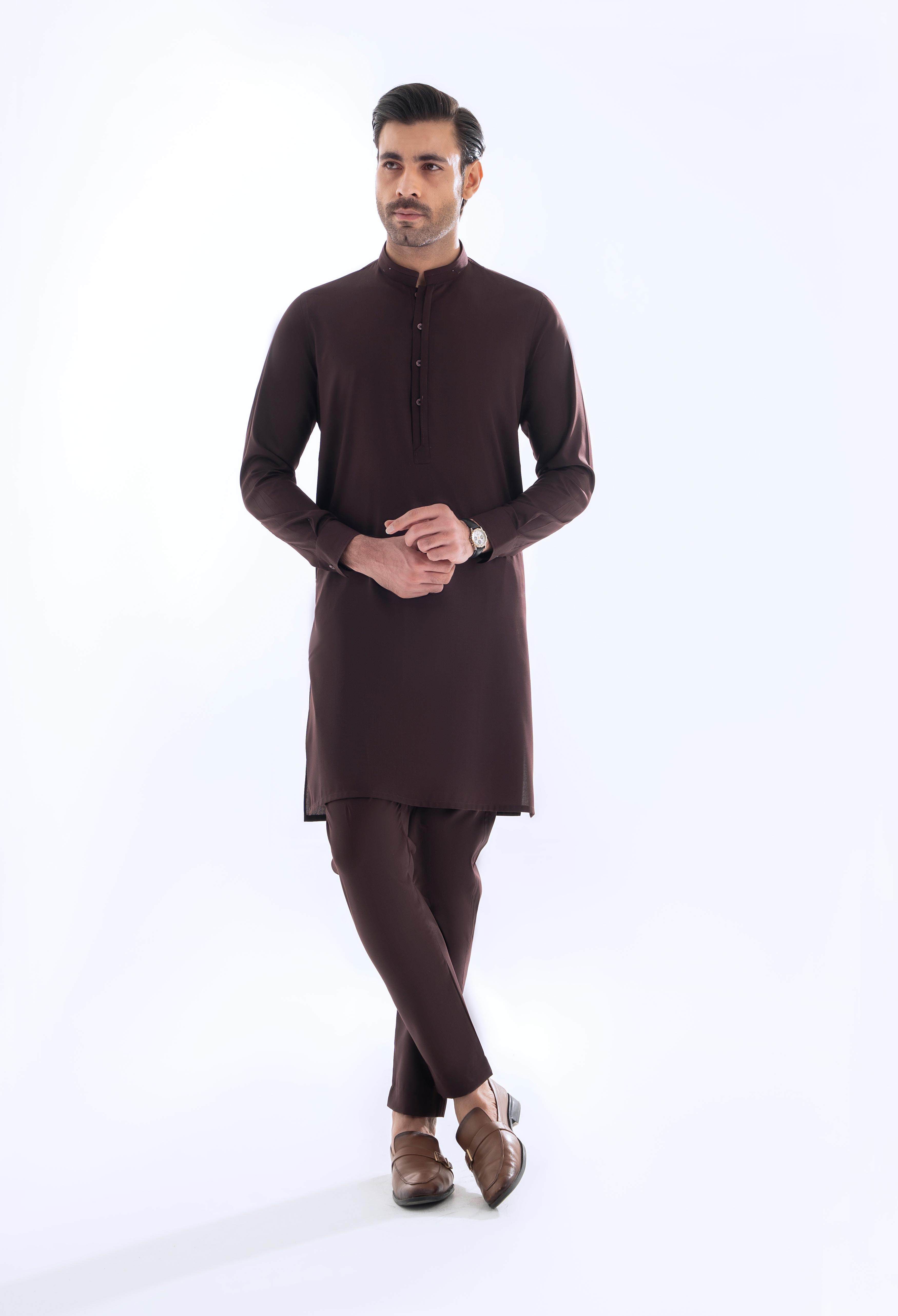 Deep Maroon Detailing Kurta Pajama