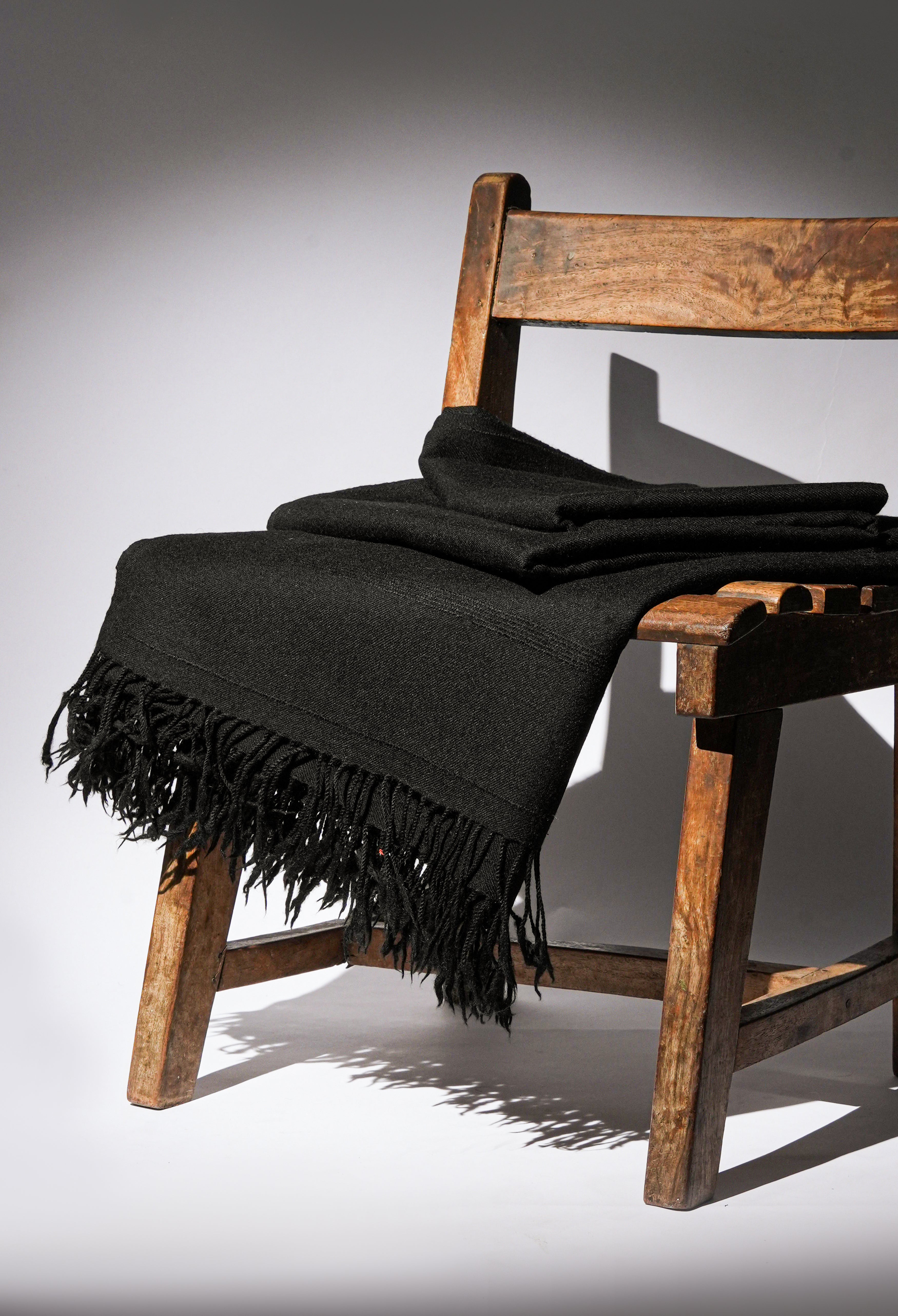 Raven Black Pashmina Wool Shawl