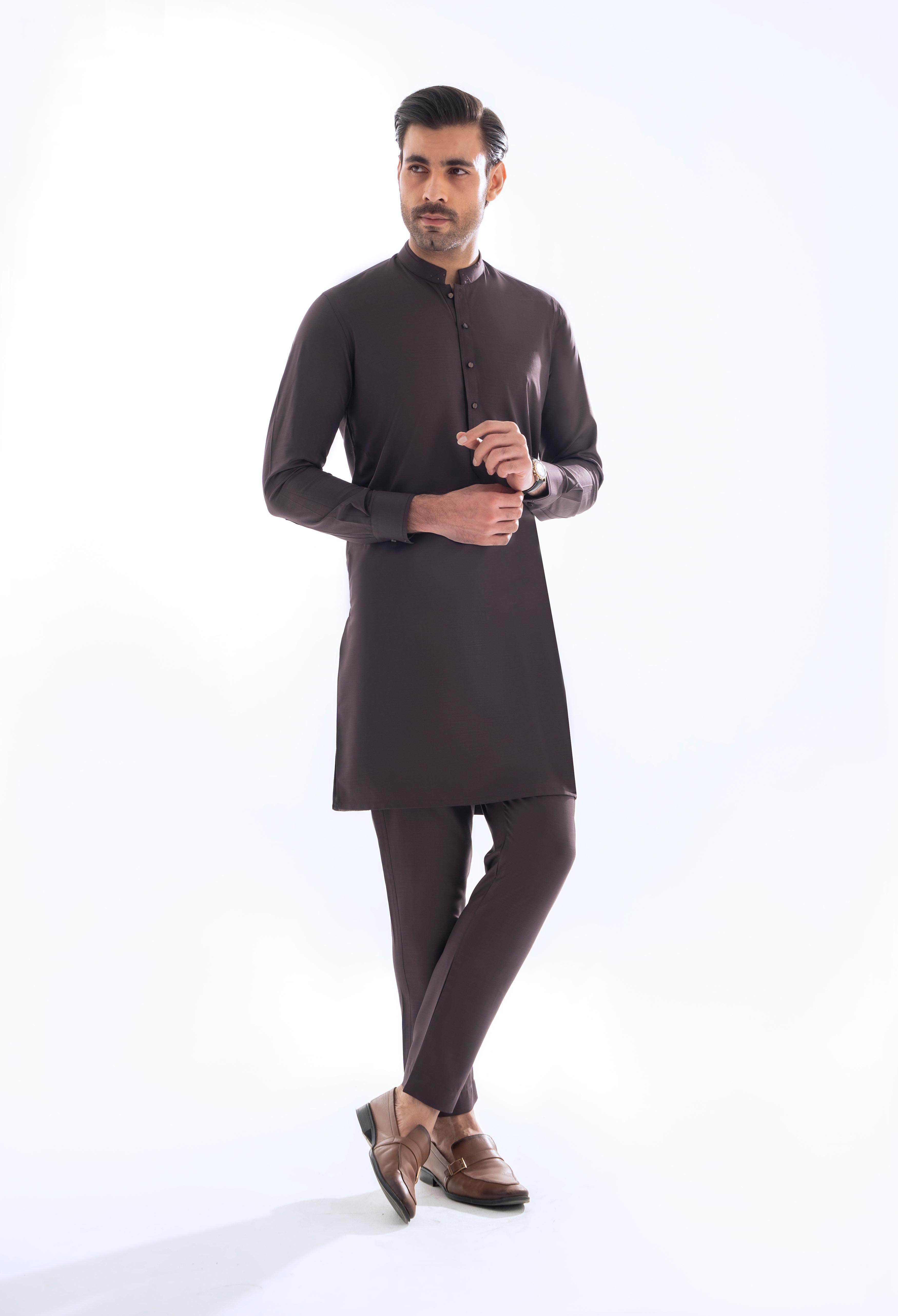 Burgundy Purple Detailing Kurta Pajama